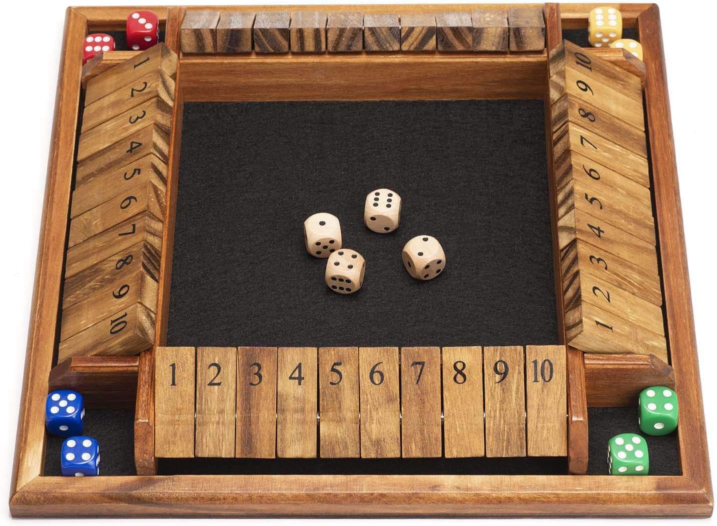Thumbnail 1 de Amerous AMEROUS 1–4 Players Shut The Box Dice Game with Wooden Board, 12 Dice & Instructions