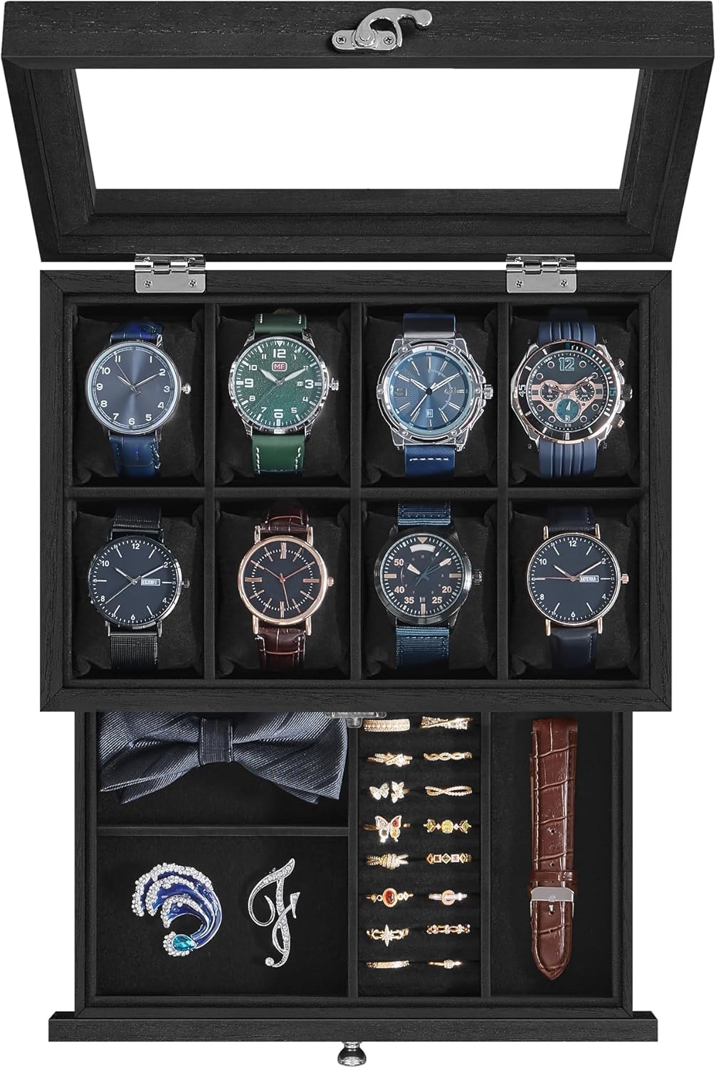 Detalle de SONGMICS Anicia JOW008B02 2-Tier Watch Box, 8 Slots and Glass Lid