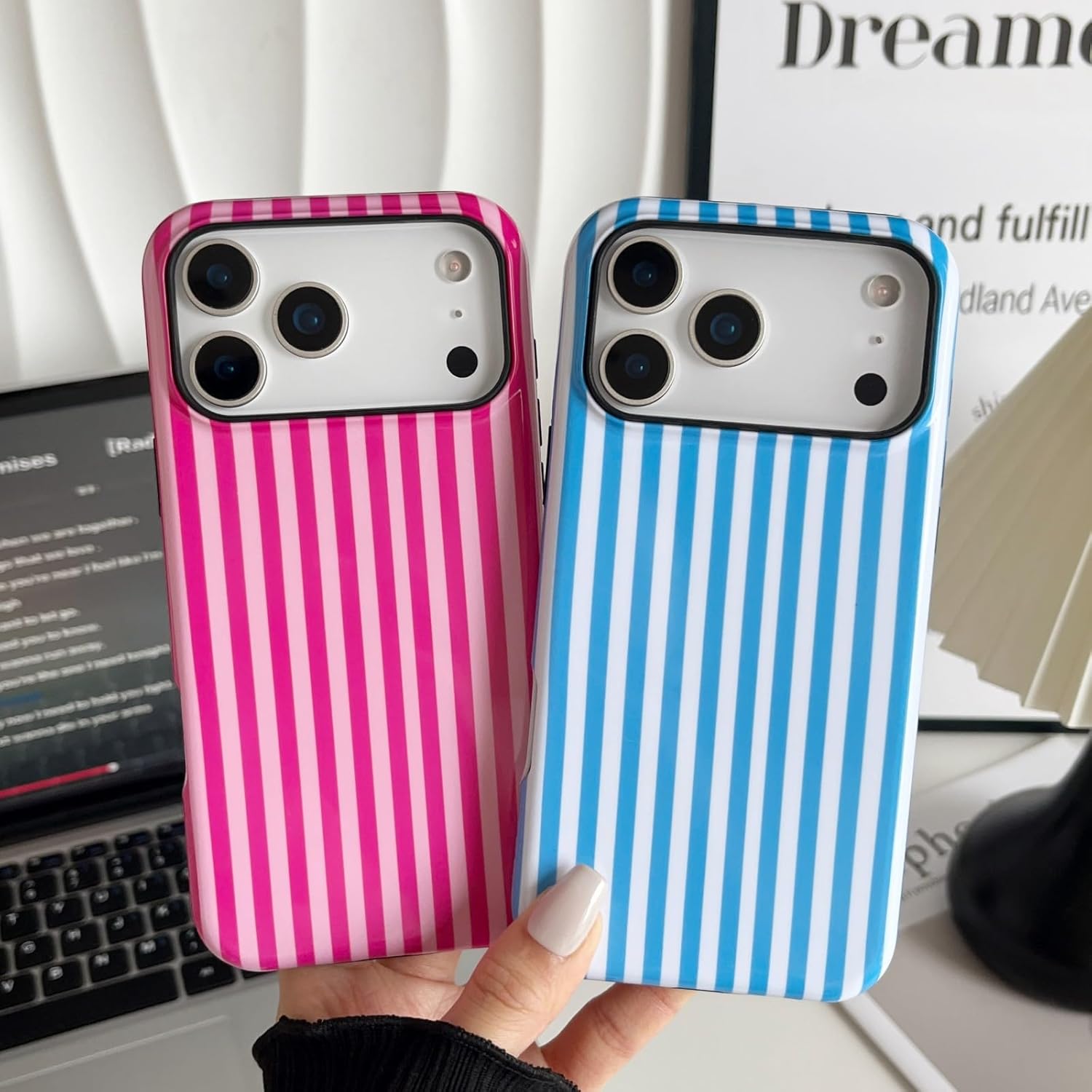 Detalle de Longlayss Striped Shockproof Case for iPhone 17 Pro Max (Hot Pink)