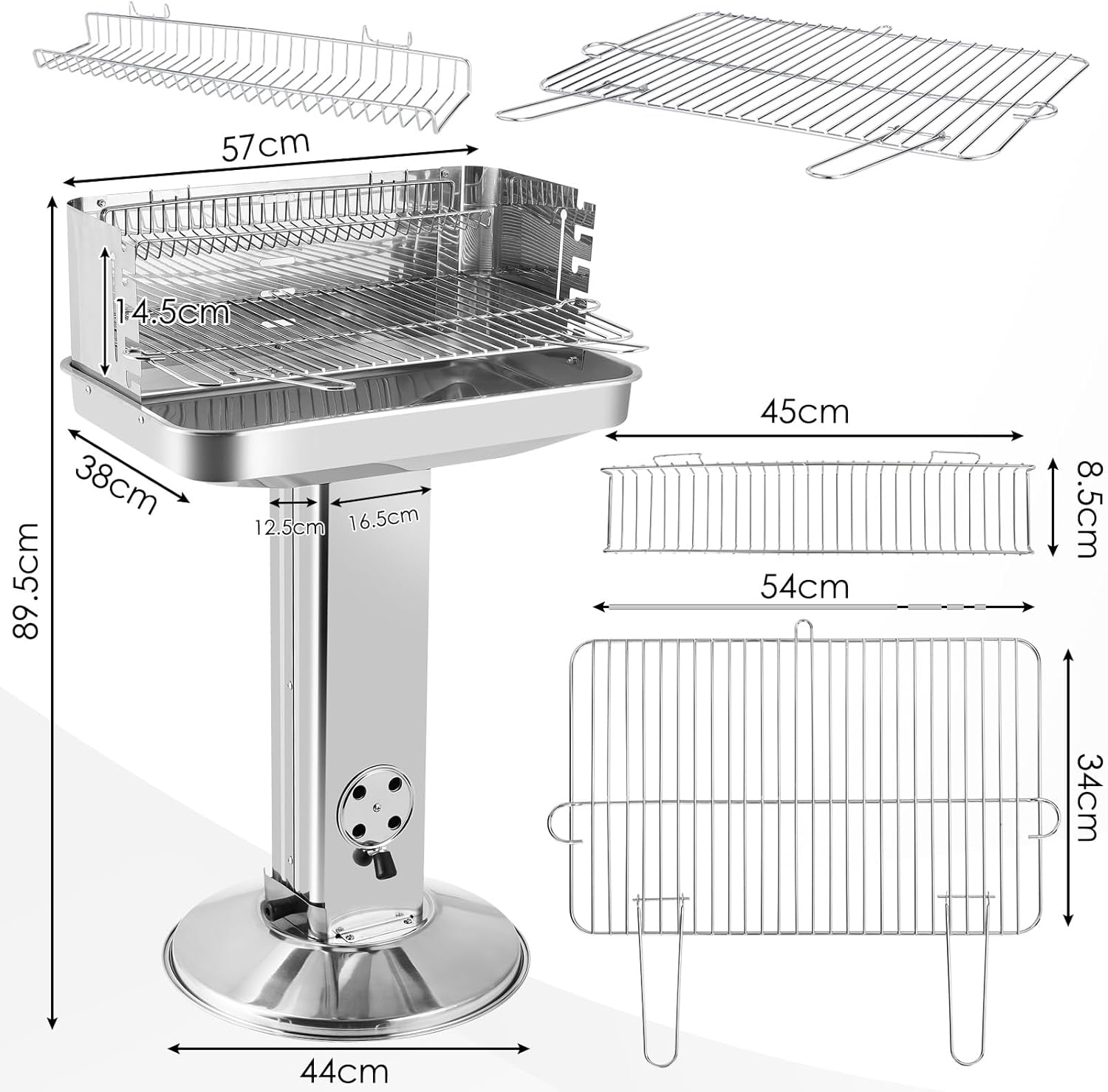 Thumbnail 1 de TLGREEN barbecue a colonna in acciaio inox 57×38×90 cm con altezza regolabile in 5 posizioni
