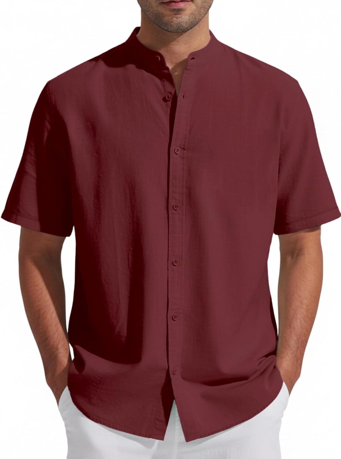 Detalle de Friptspyg Chemise en Lin à Manches Courtes pour Hommes — Décontractée et Respirante