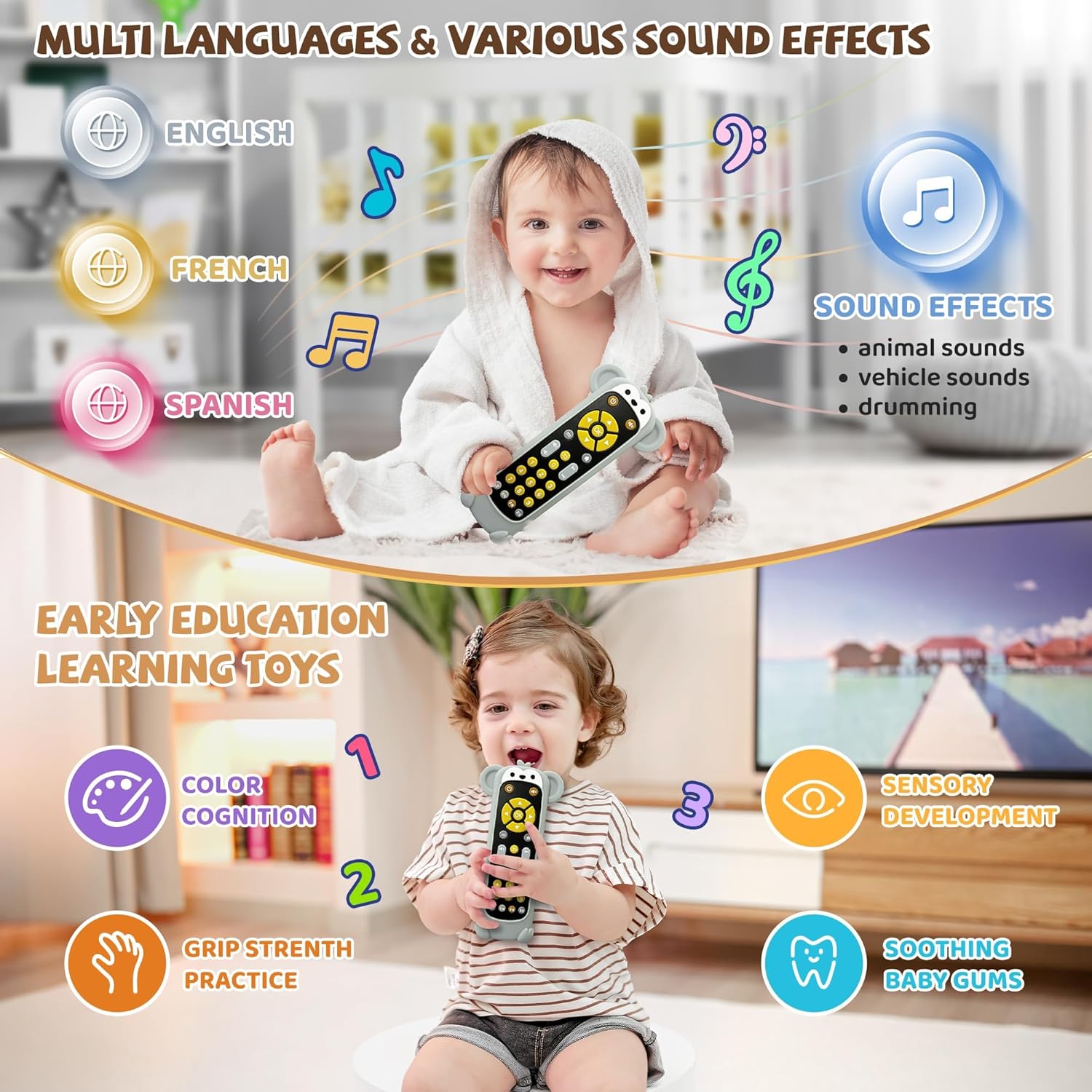 Thumbnail 4 de LEADSTAR Télécommande Bébé — Jouet éducatif sensoriel avec 3 langues et sons