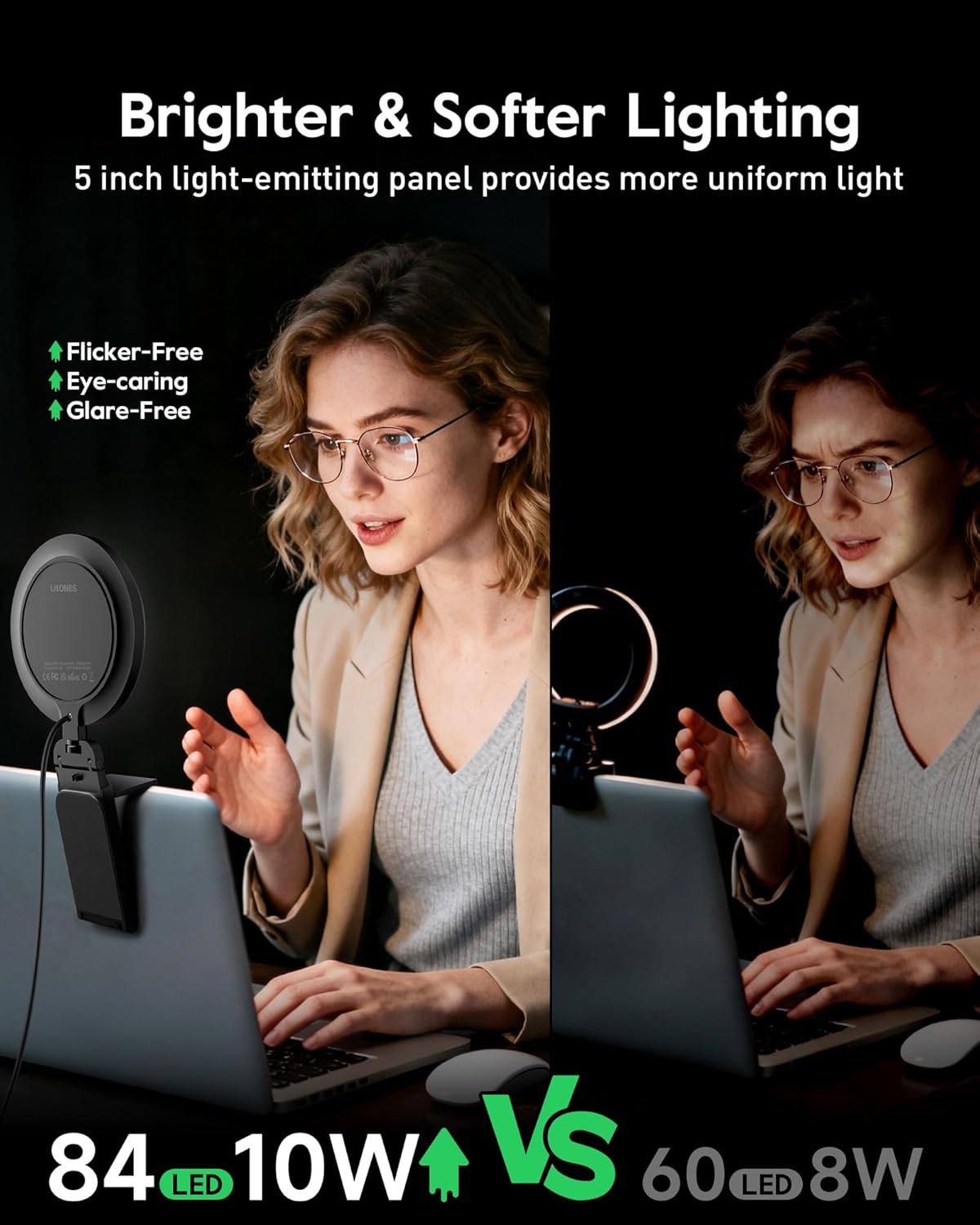 Thumbnail 1 de Computer-Zoom-Beleuchtung für Videokonferenzen – kompaktes 5-Zoll Ringlicht, 50 Modi, CRI > 97,8, 3000–6000K, USB