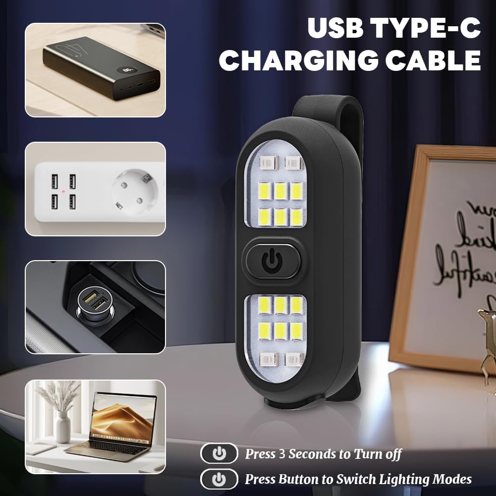 Detalle de Lampe Torche à Clip flintronic – LED USB-C, 450 lm, 4 modes, légère et étanche