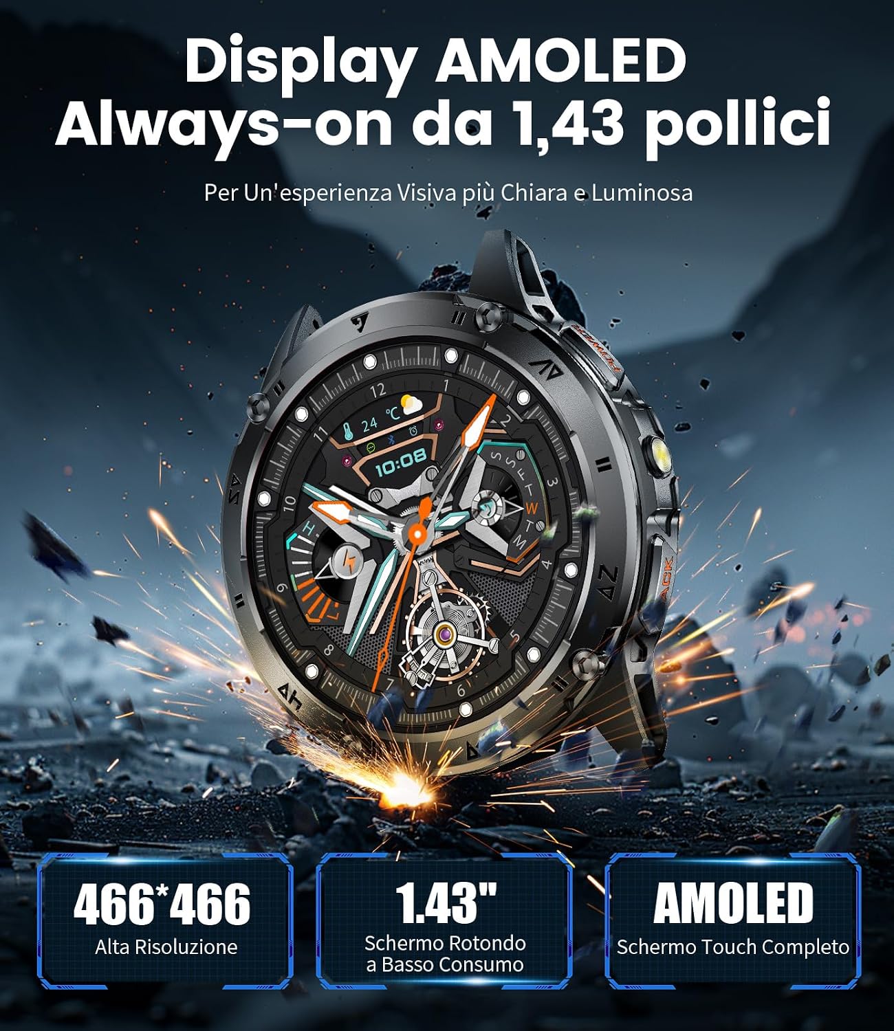 Detalle de LIMIGE Smartwatch Uomo con Chiamate Bluetooth e Display AMOLED 1.43" – 110+ sport, IP68