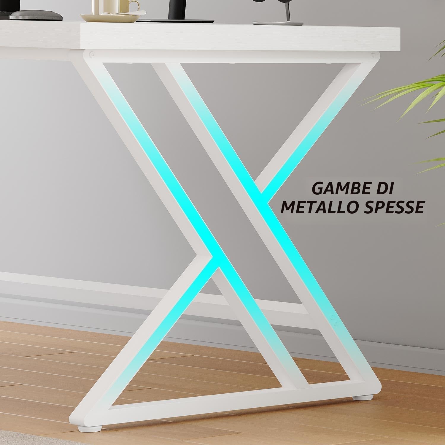 Thumbnail 6 de LVB Scrivania Bianca per Computer in metallo e legno, stile moderno per PC, studio e gaming