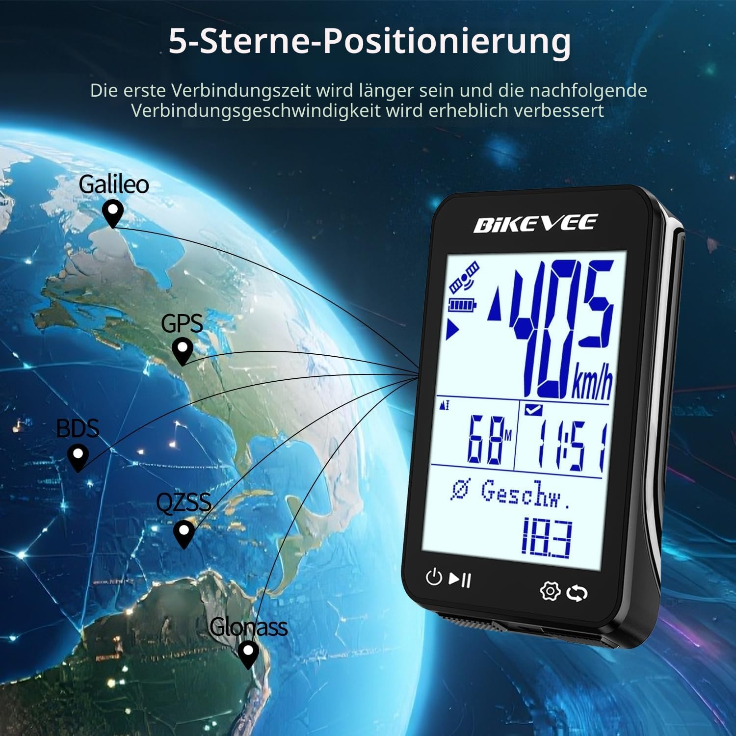Thumbnail 6 de Bikevee GPS Fahrradcomputer Kabellos IPX7 – 2,4'' FSTN Display, 28h Akku