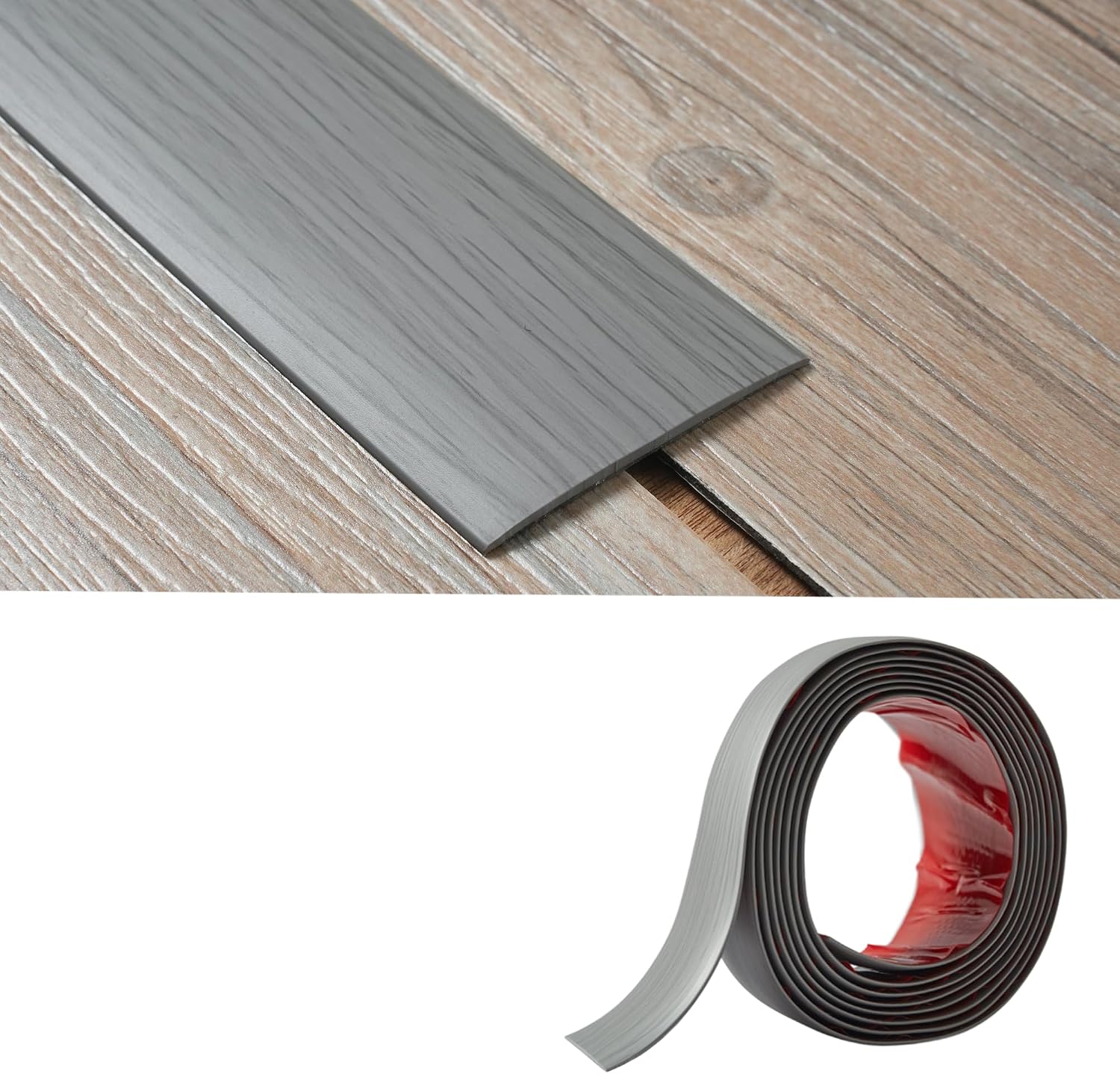 Detalle de PVC Floor Transition Strip (5cm Wide × 2mm Thick) Self-Adhesive Laminate Floor Edge Trim, 2m, Grey Wood Grain