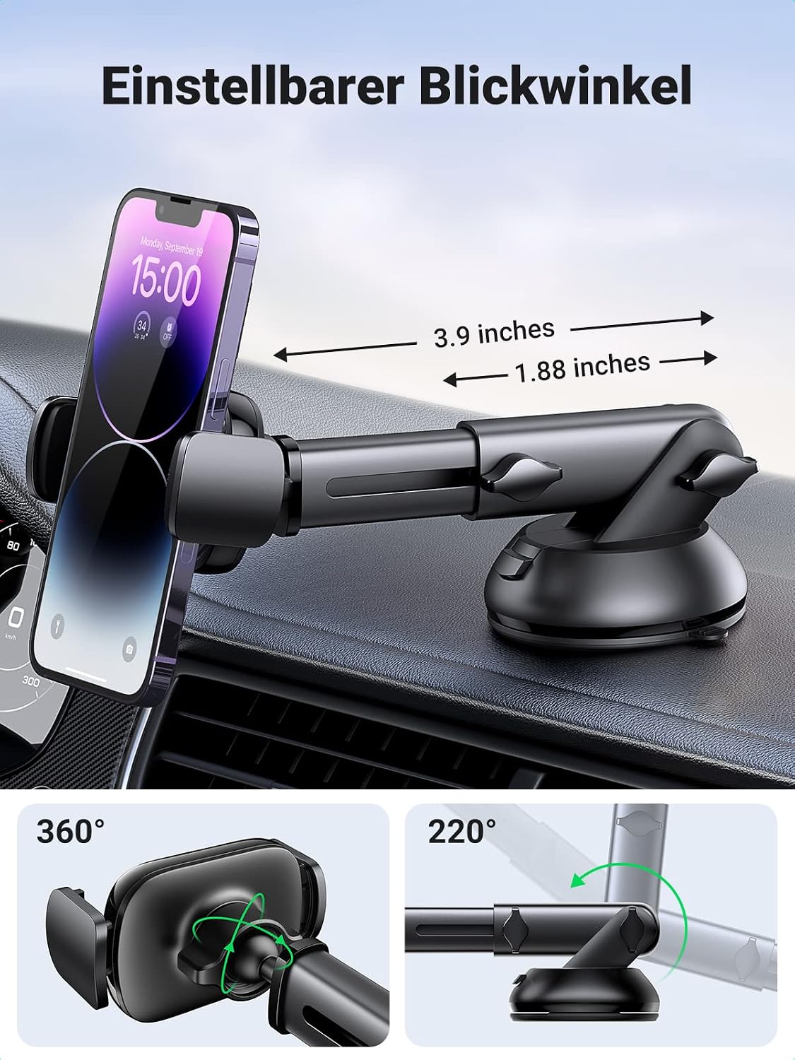 Detalle 2 de UGREEN Handyhalterung Saugnapf 360° fürs Auto