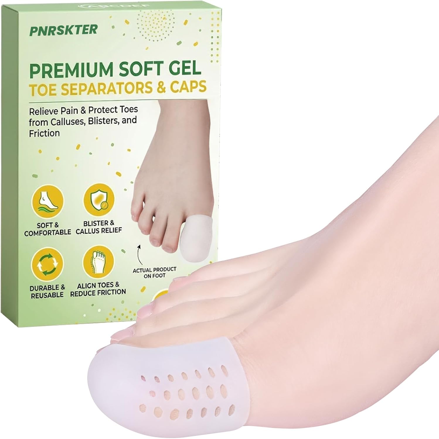 Detalle de Pnrskter 10 protezioni dita dei piedi in silicone traspirante (alluce) per vesciche, calli e attrito