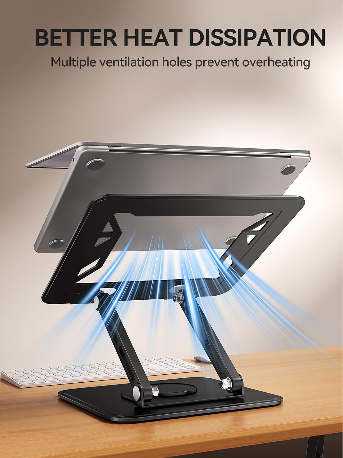 Detalle de tounee Laptop Stand for Desk — Adjustable, 360° Rotating Base, Ergonomic Riser for All Laptops 10–15.6" (Black)