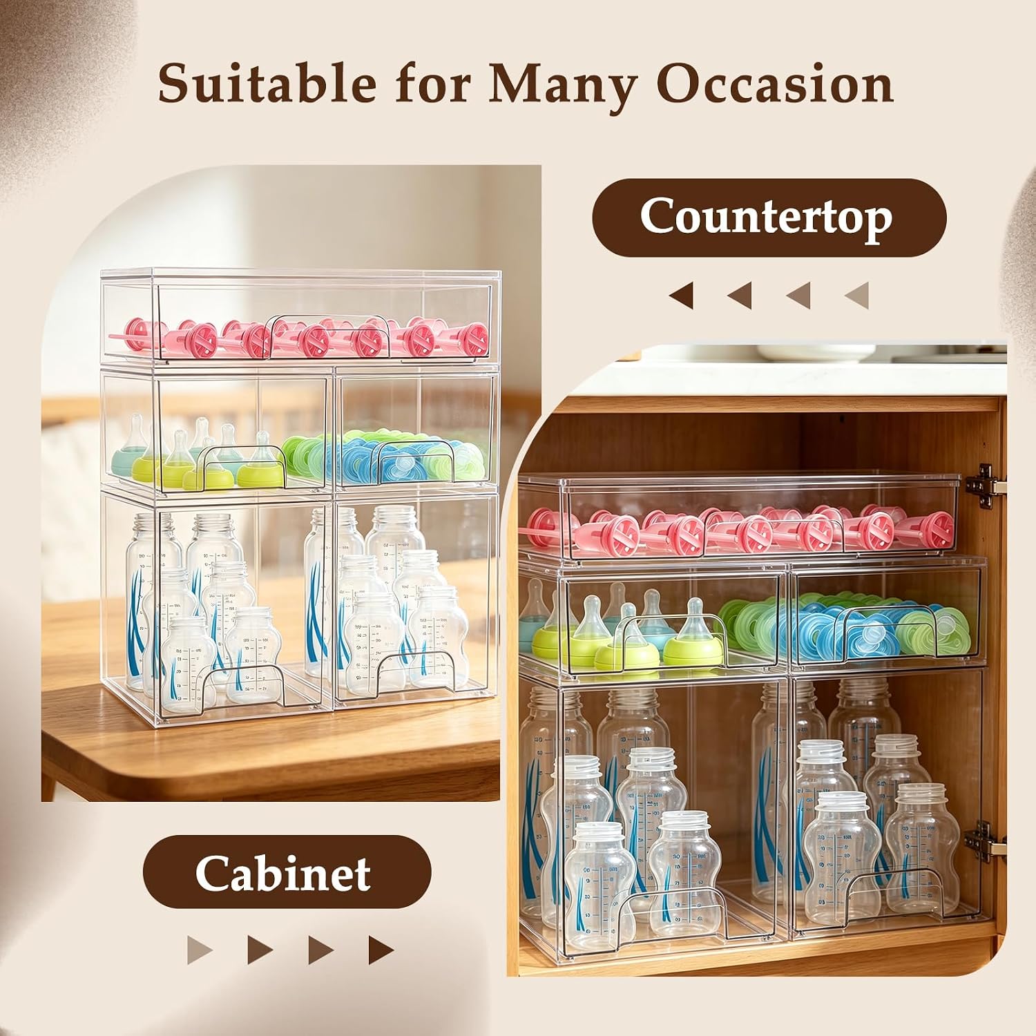 Detalle 2 de Gifhomfix GF-BYST-5P 5-Drawer Baby Bottle Organizer, Clear and Stackable