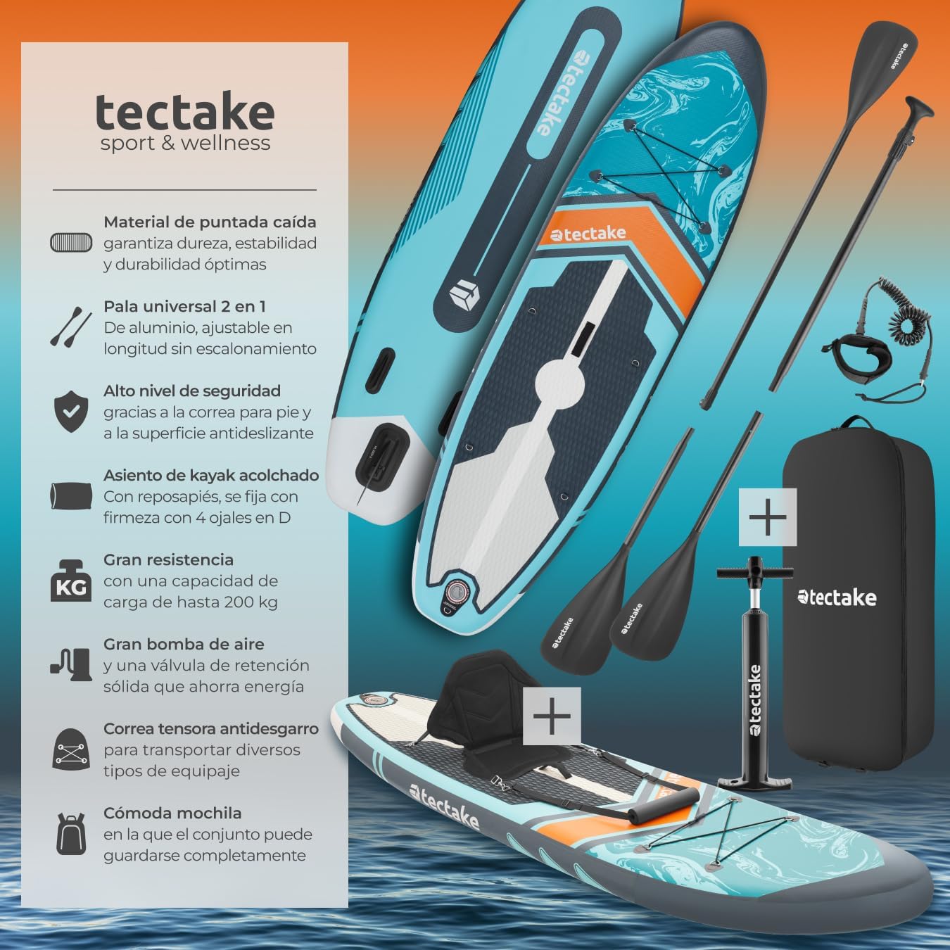 Thumbnail 1 de tectake® Tabla de Paddle Surf Hinchable 200 kg