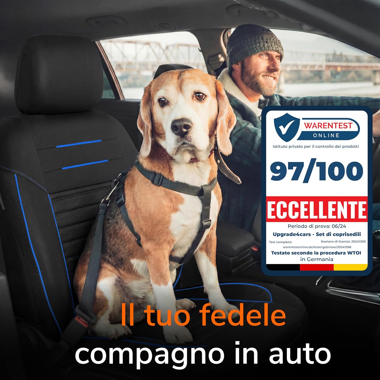 Detalle 2 de Upgrade4cars Coprisedili Anteriore Set Versione 2026 – Coperture Universali in Blu per Conducente e Passeggero