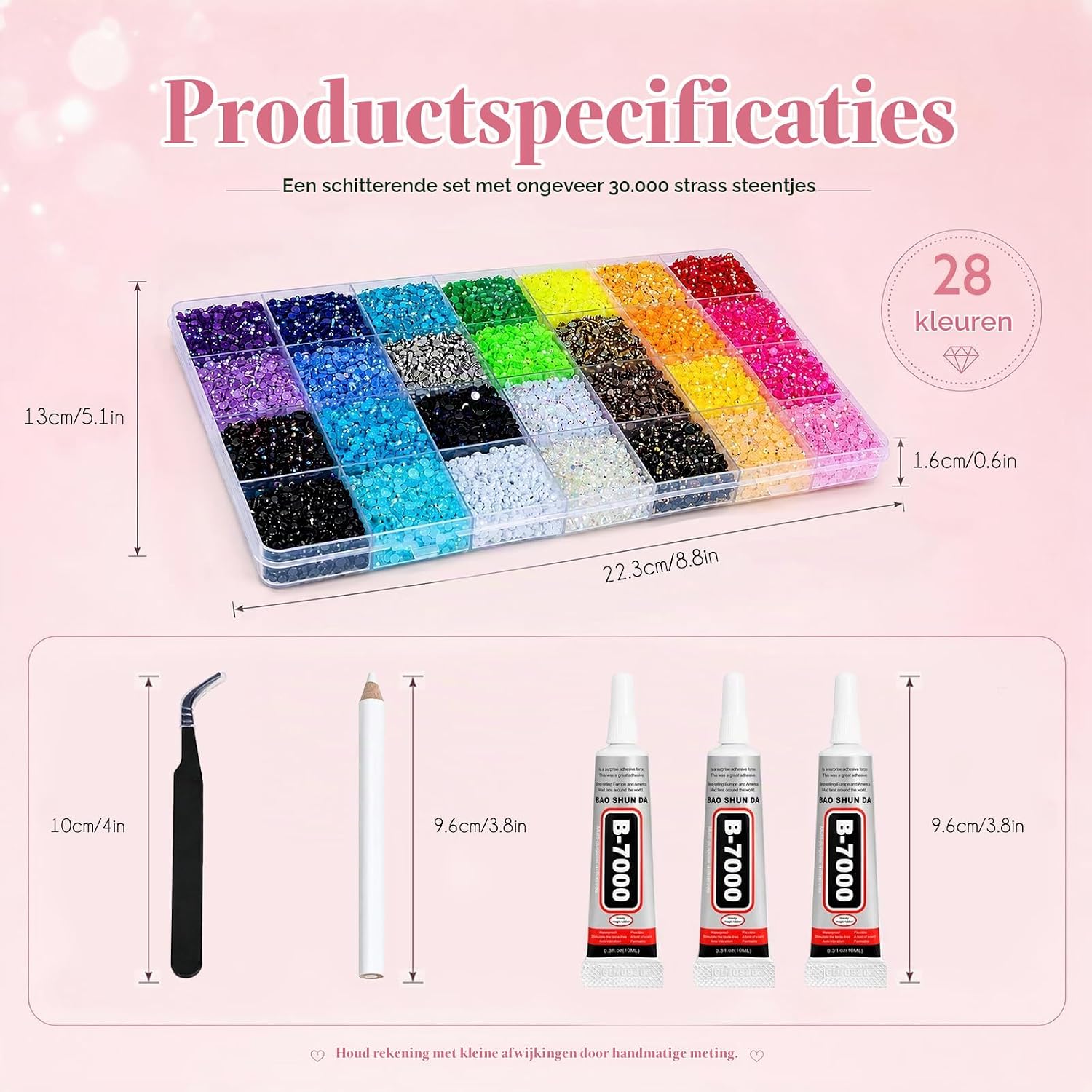 Detalle 2 de SINAYREK Bedazzler-kit met 30.000 strass-steentjes van 3 mm, 28 kleuren