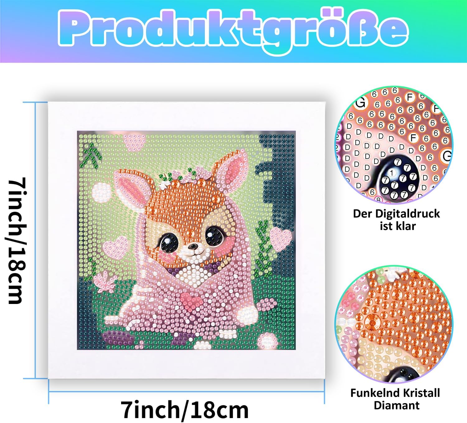 Detalle de Daisen Art Diamond Painting Kinder mit Rahmen – 5D Reh Diamond Painting Set (18x18 cm)