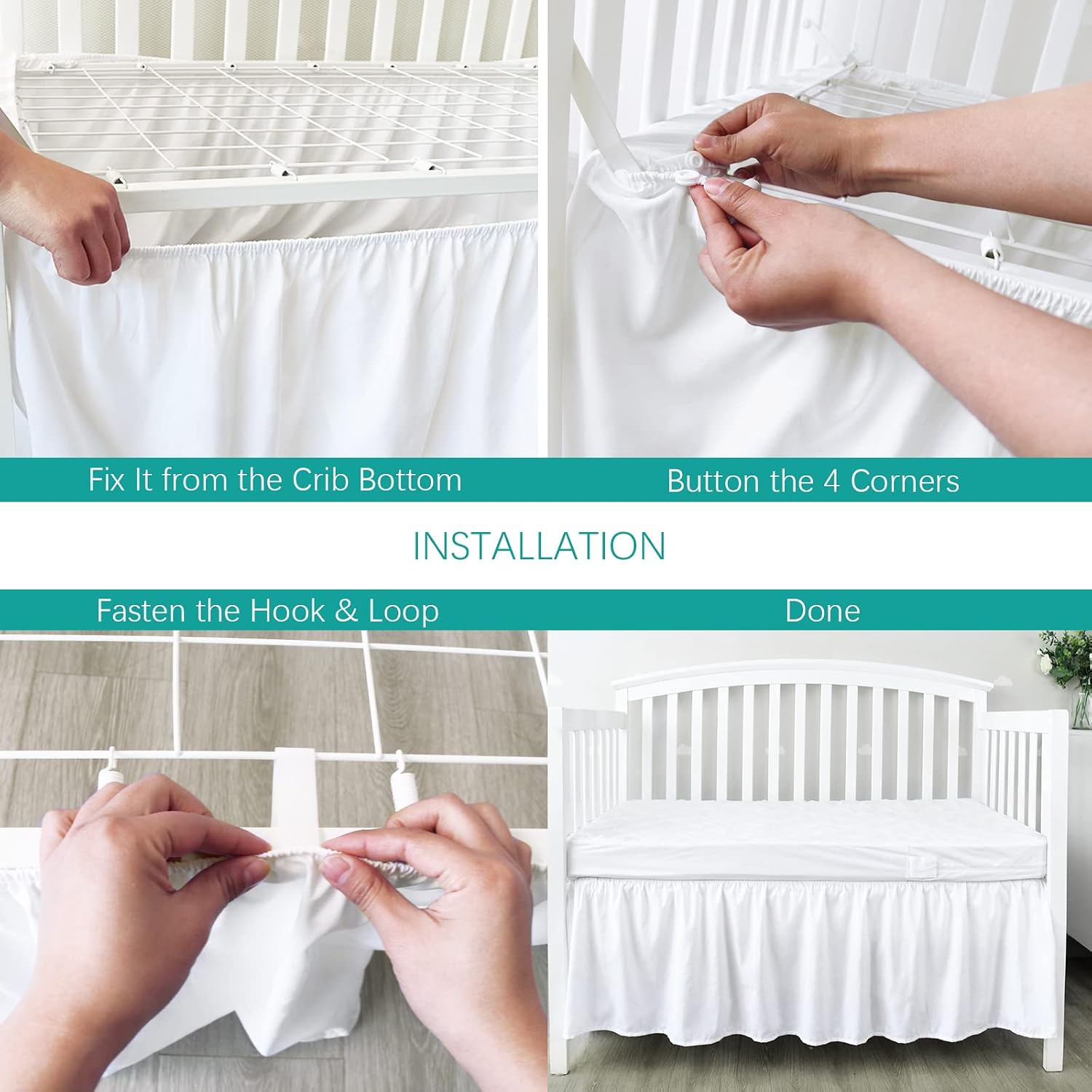 Detalle de Biloban Crib Bed Skirt, 14-Inch Drop, Adjustable Fit for 28" x 52" Cribs