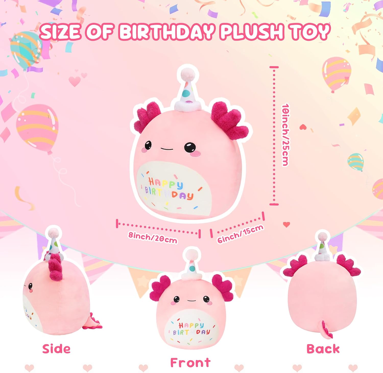 Thumbnail 5 de SQEQE Happy Birthday Axolotl Stuffed Animal Plush Pillow (10")