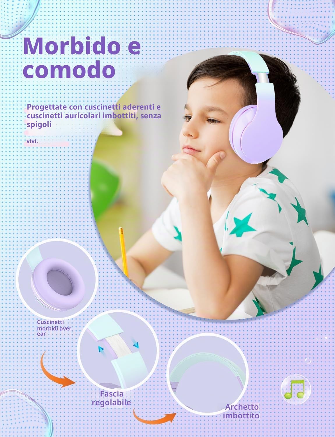 Thumbnail 2 de Xunpuls Cuffie Bluetooth per bambini: over‑ear, comode, pieghevoli e versatili