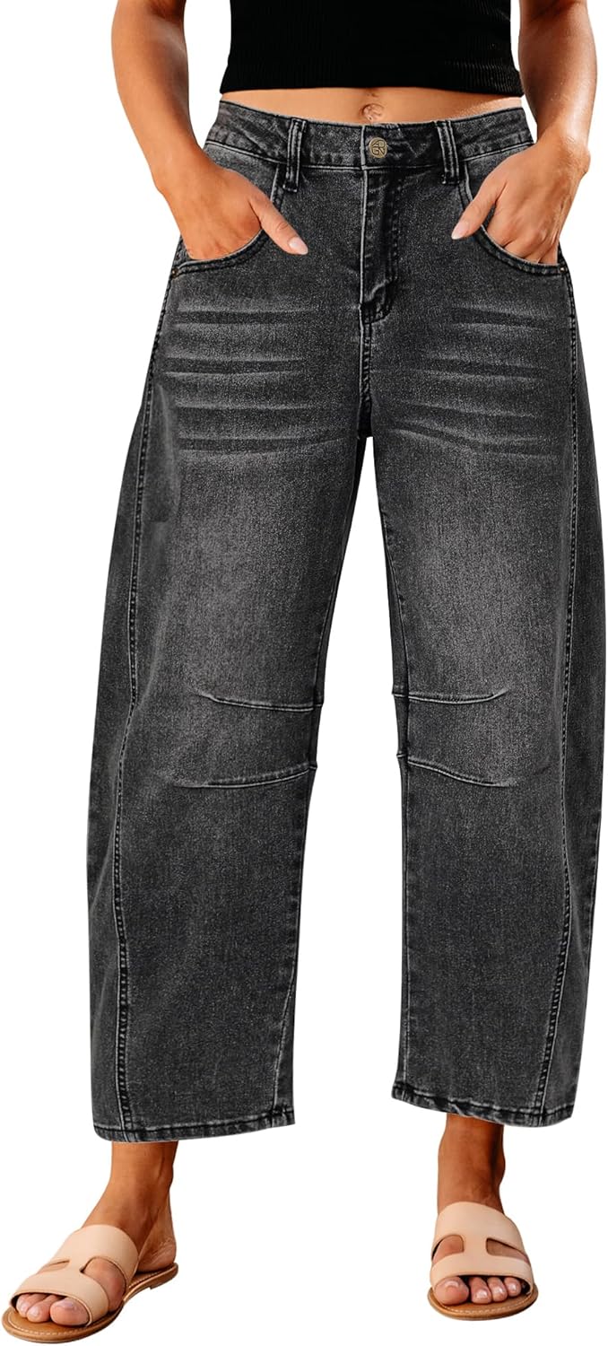 Thumbnail 6 de GRAPENT Barrel Jeans for Women: Trendy High-Waisted Wide-Leg Cropped Stretch Denim Ankle Pants