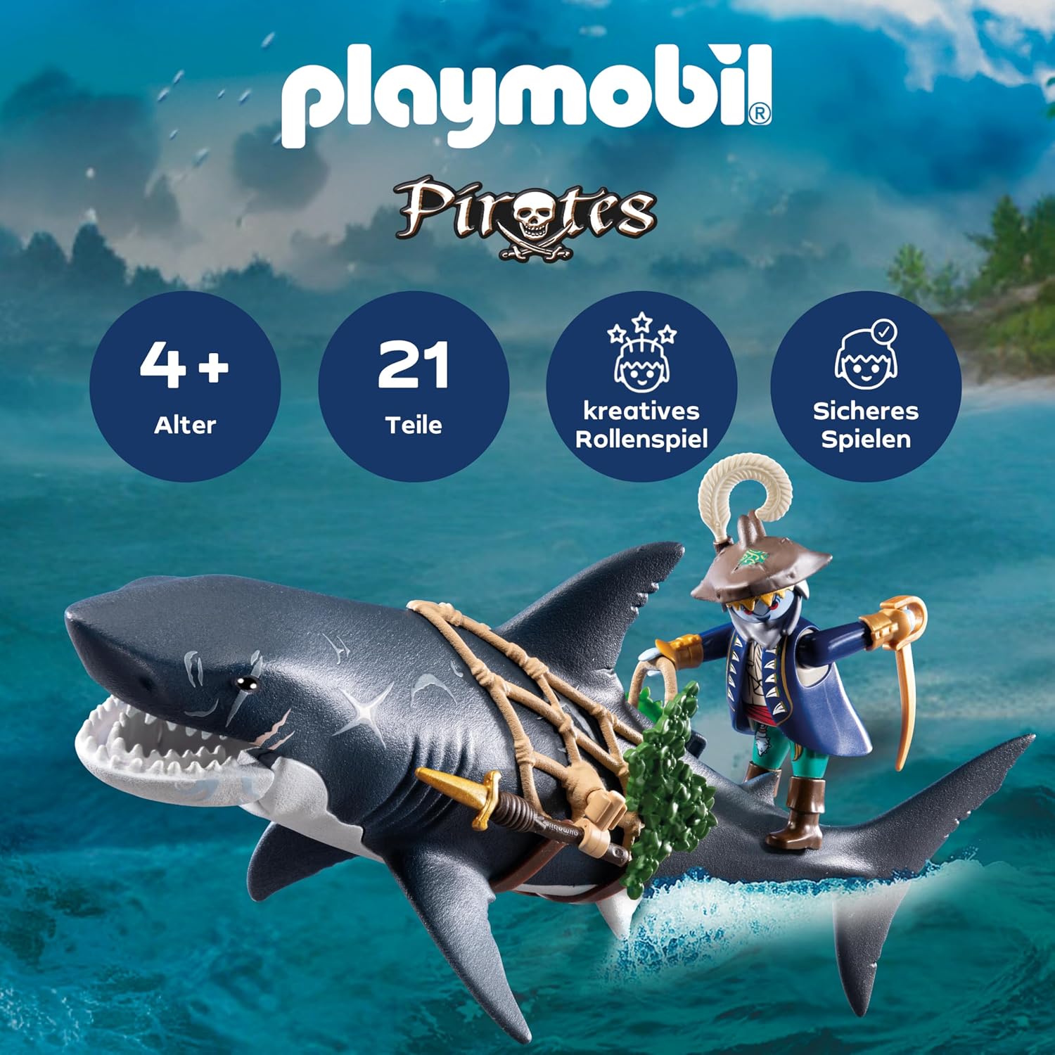 Detalle 2 de PLAYMOBIL Pirates Gefahr durch Riesenhai – Piratenspielzeug 71793