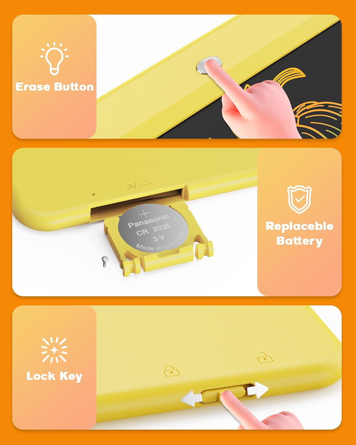 Detalle de bravokids LCD01 10-Inch LCD Writing Tablet, Color Screen, Erase and Lock