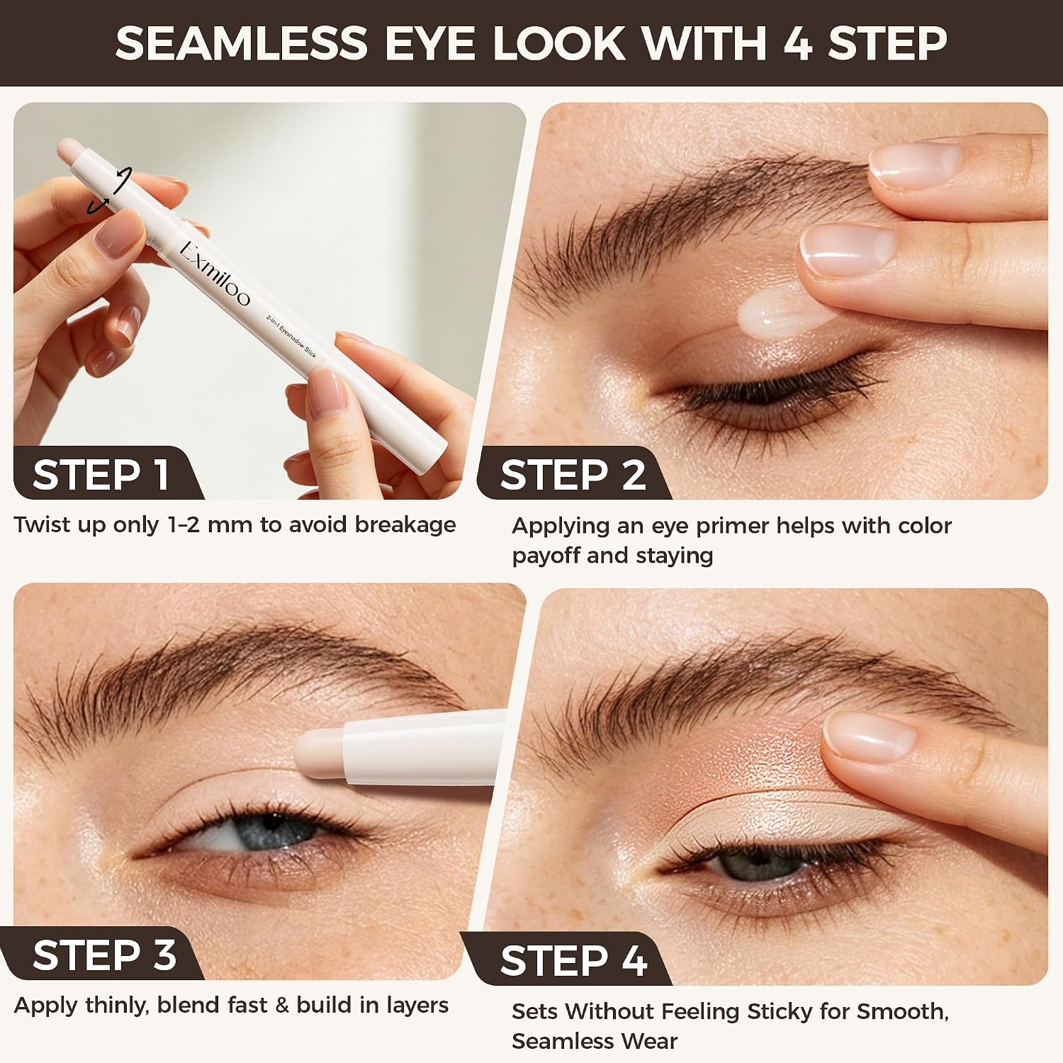 Thumbnail 4 de exmiloo Cream Eyeshadow Stick Duo, Nude Beige Matte & Champagne Shimmer