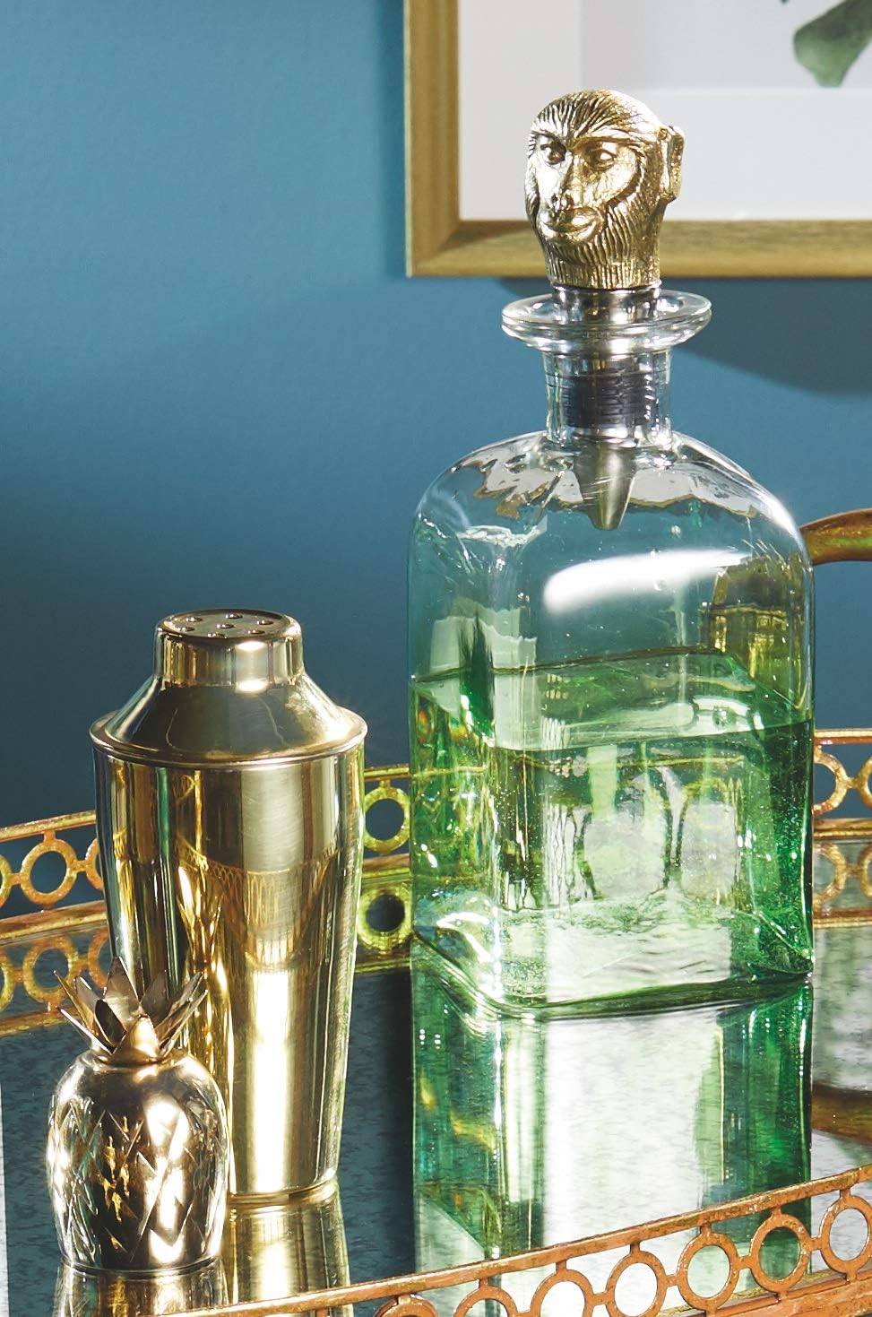 Detalle 1 de BarCraft BCMONKEYDEC Glass Decanter with Brass Monkey Stopper, 900 ml