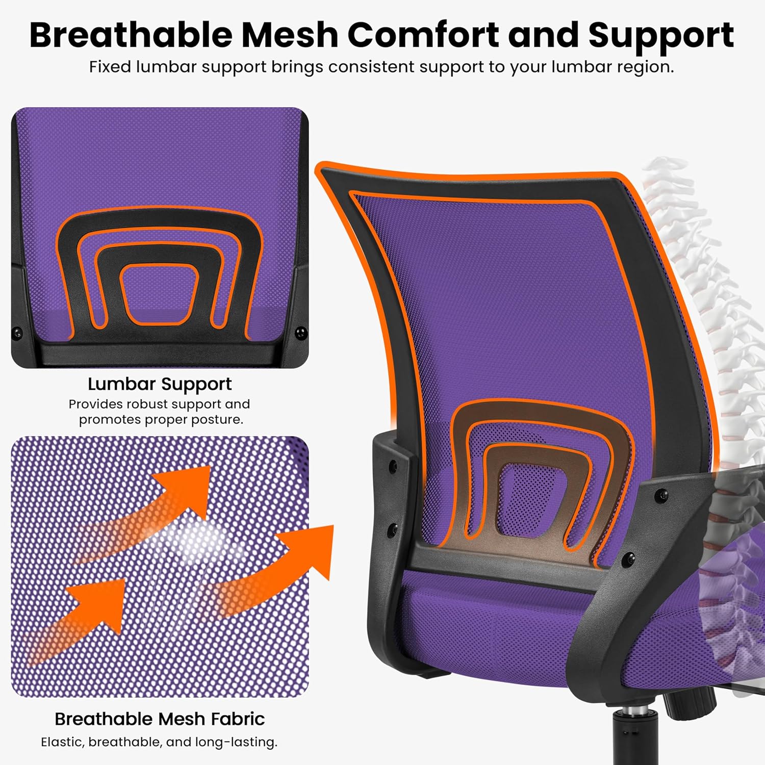Detalle 2 de Yaheetech Mesh Office Chair, Purple