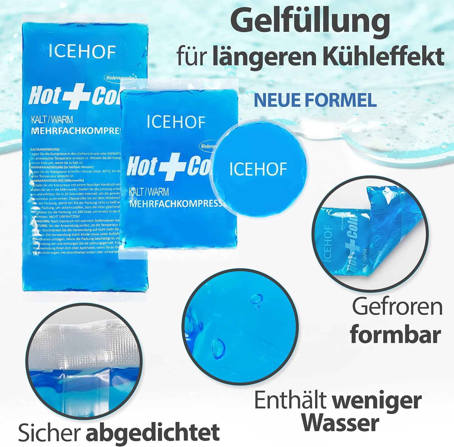 Thumbnail 6 de ICEHOF Kühlpads (3er-Set) mit Vlies-Hülle – vielseitige Kühl- und Wärmekompresse inklusive Klettband