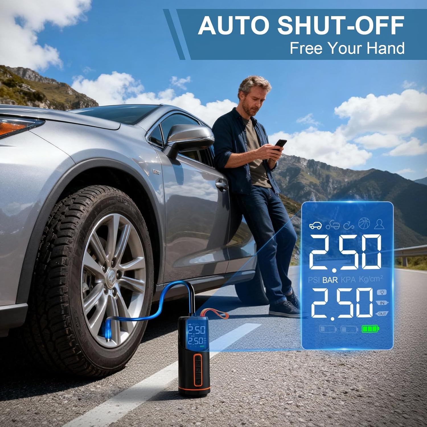 Thumbnail 5 de DICTIEN 7000mAh Portable Air Compressor with 150 PSI: Compact Inflator for Cars, Motorbikes and Bikes