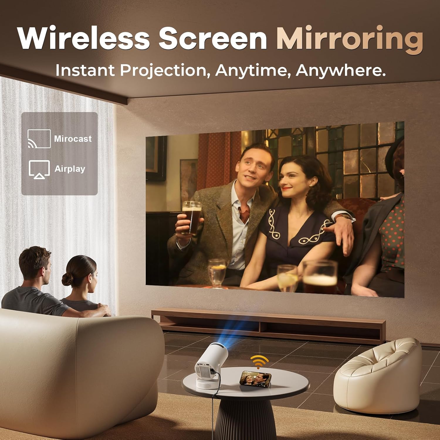 Thumbnail 5 de Mini Projector 1080P FHD with 4K Support, Android 11, Wi‑Fi 6 & Bluetooth 5.0 (Ivory)