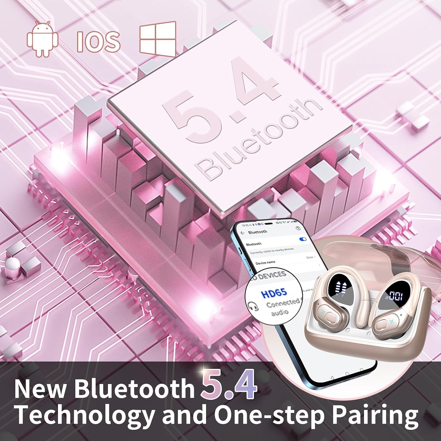 Detalle 2 de 2026 Wireless Earbuds with App Control, 75H Battery and IP7 – Rose