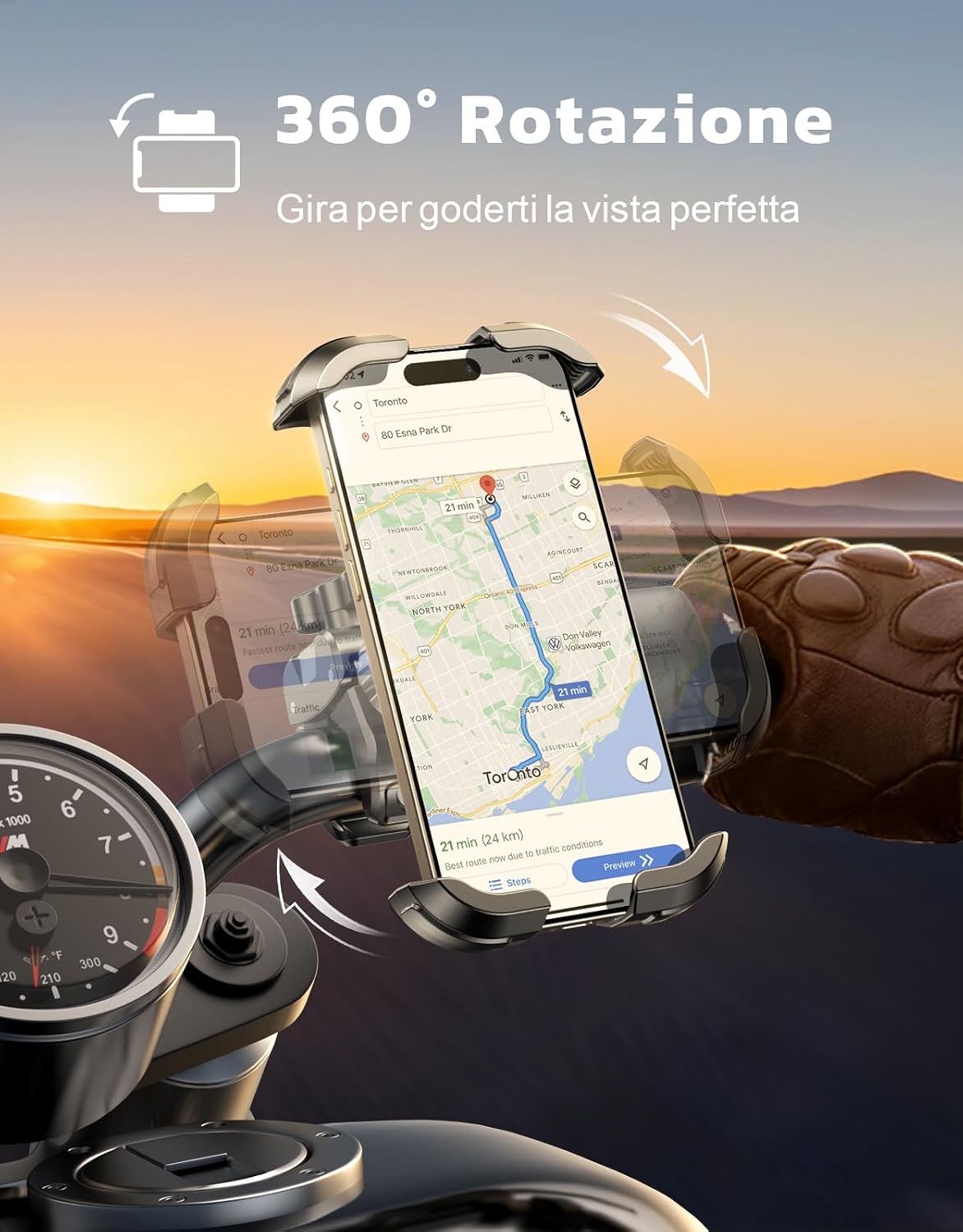 Thumbnail 2 de Rolgno Porta Cellulare Moto: supporto manubrio ultra stabile con rotazione 360°