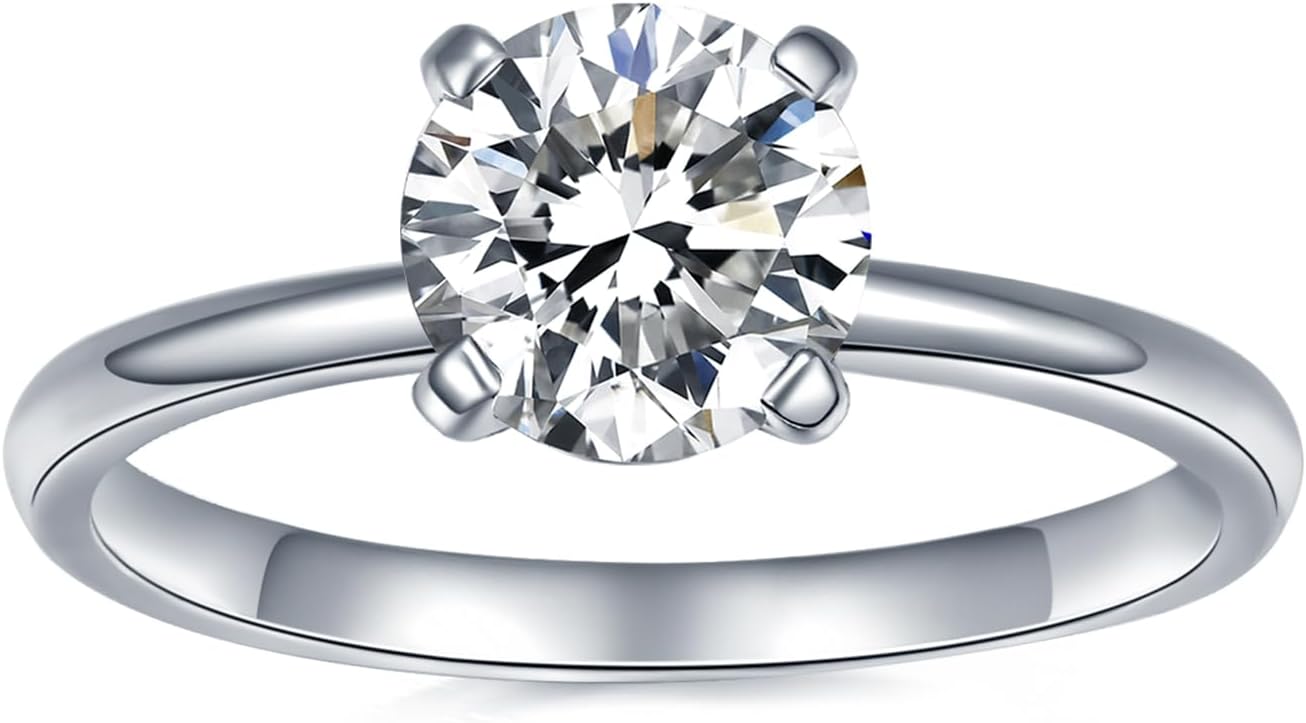 IMOLOVE Solitaire Moissanite Engagement Ring: 1CT D Color VVS1, Sterling Silver with 18K White Gold Plating