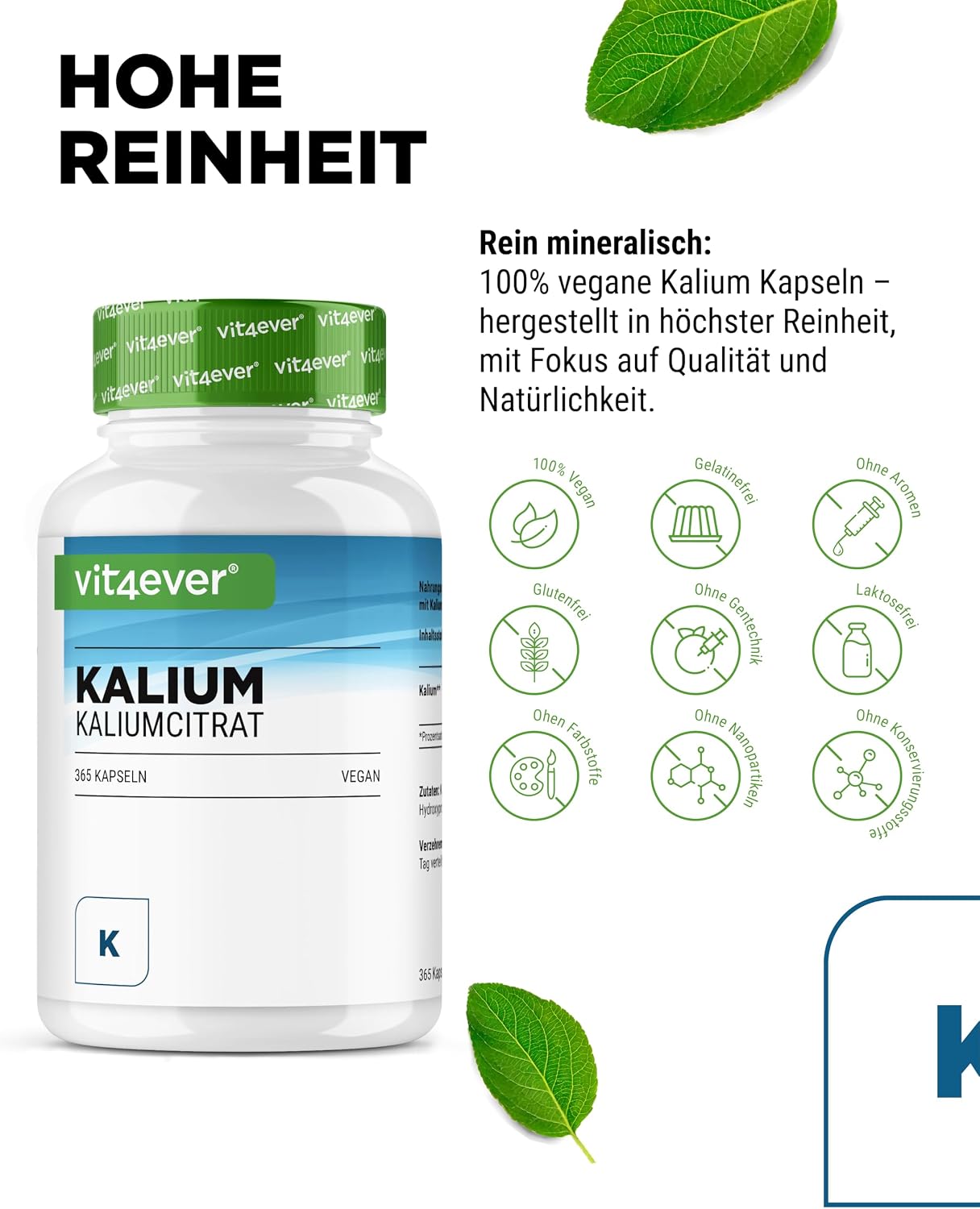 Thumbnail 2 de vit4ever Kalium Kaliumcitrat 800 mg pro Tagesdosis – 365 Kapseln (6-Monatsvorrat, vegan)
