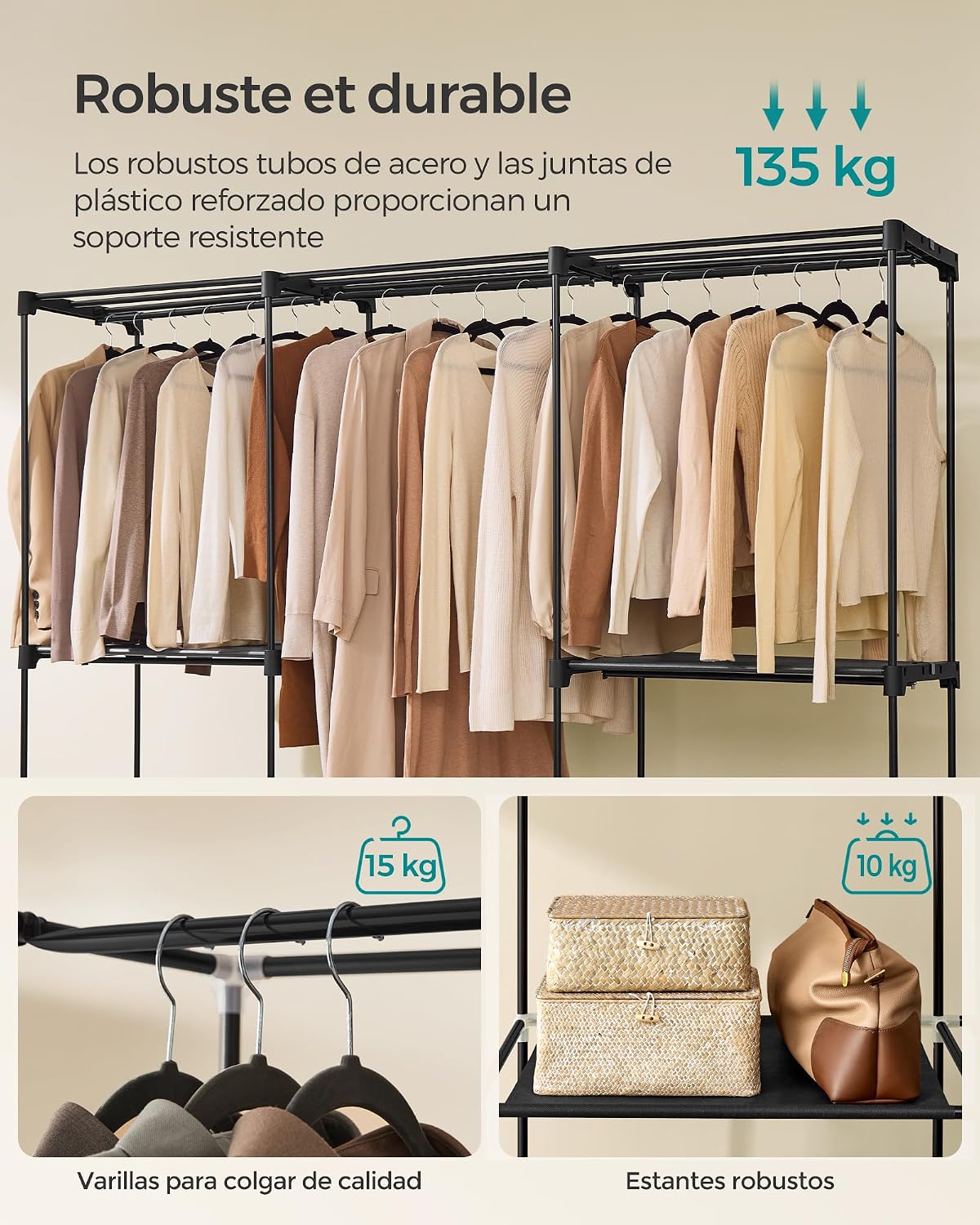 Detalle de SONGMICS Armario de ropa 205x43x166 cm