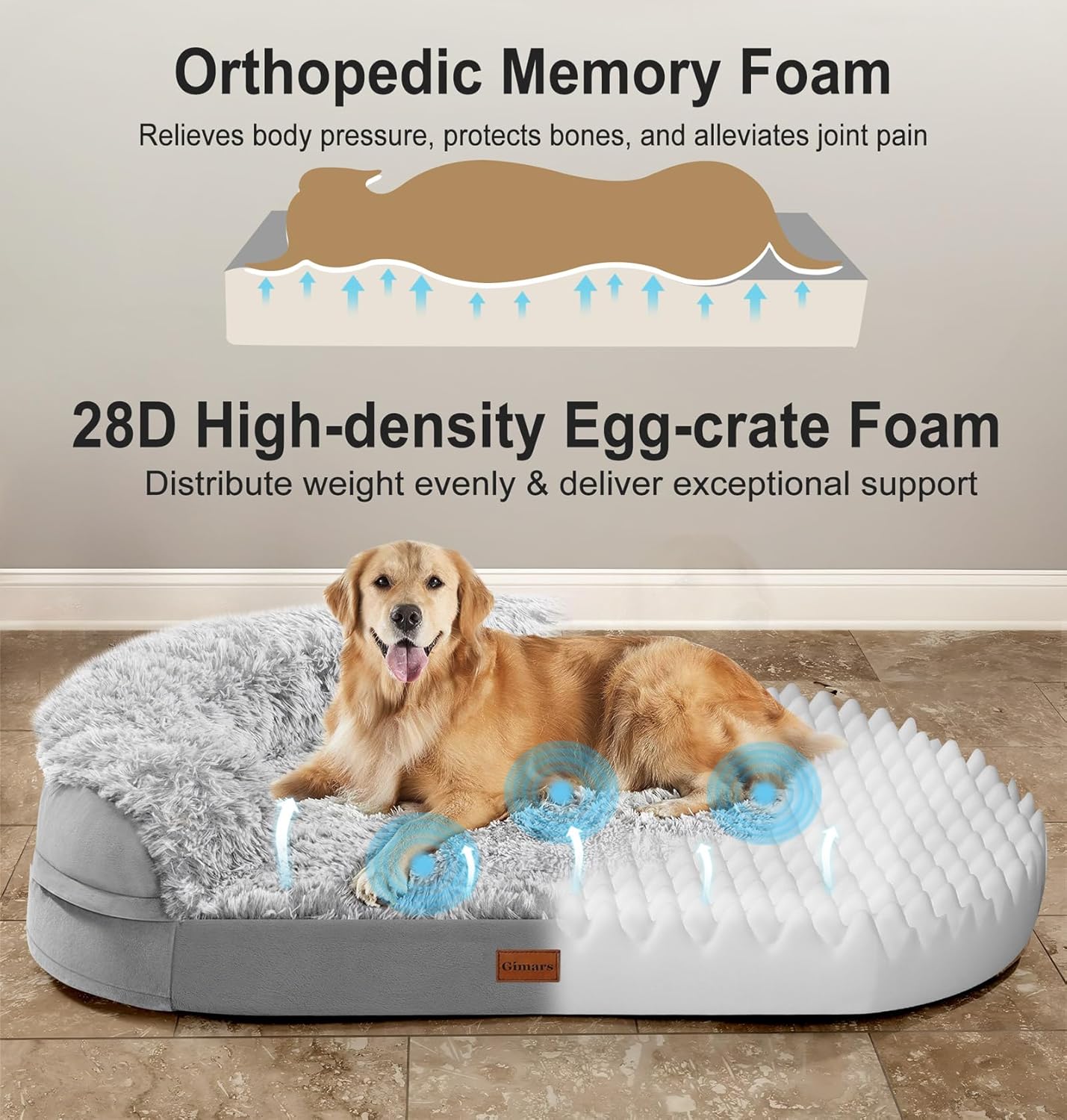 Detalle de Gimars 9.5 cm Thick XL Orthopedic Large Dog Bed for Very Large Dogs
