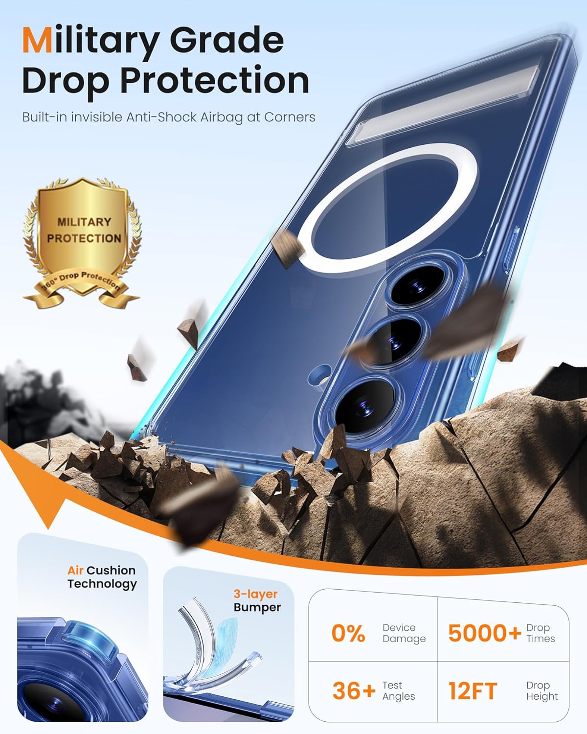 Thumbnail 5 de SIXBOX Magnetic Case with Kickstand for Samsung Galaxy S26 (Clear) – MagSafe compatible with 2 tempered glass screen protectors