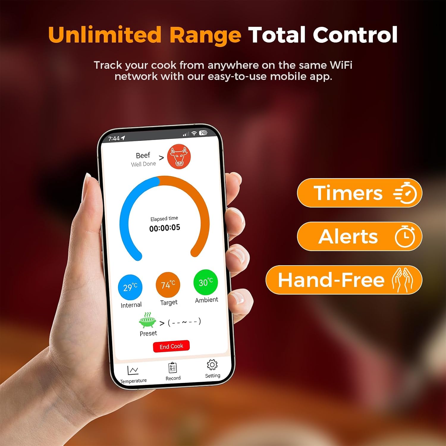 Detalle de SMNQIUA DT-133 Wireless Meat Thermometer with Bluetooth 5.4 and Smart Display