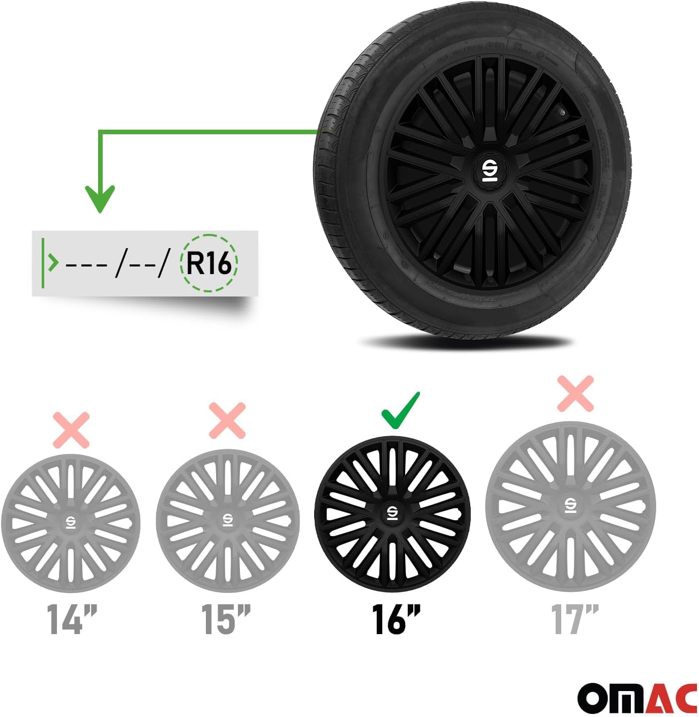 Detalle de Sparco Wheel Covers Bergamo 16-inch in Black (Set of 4)