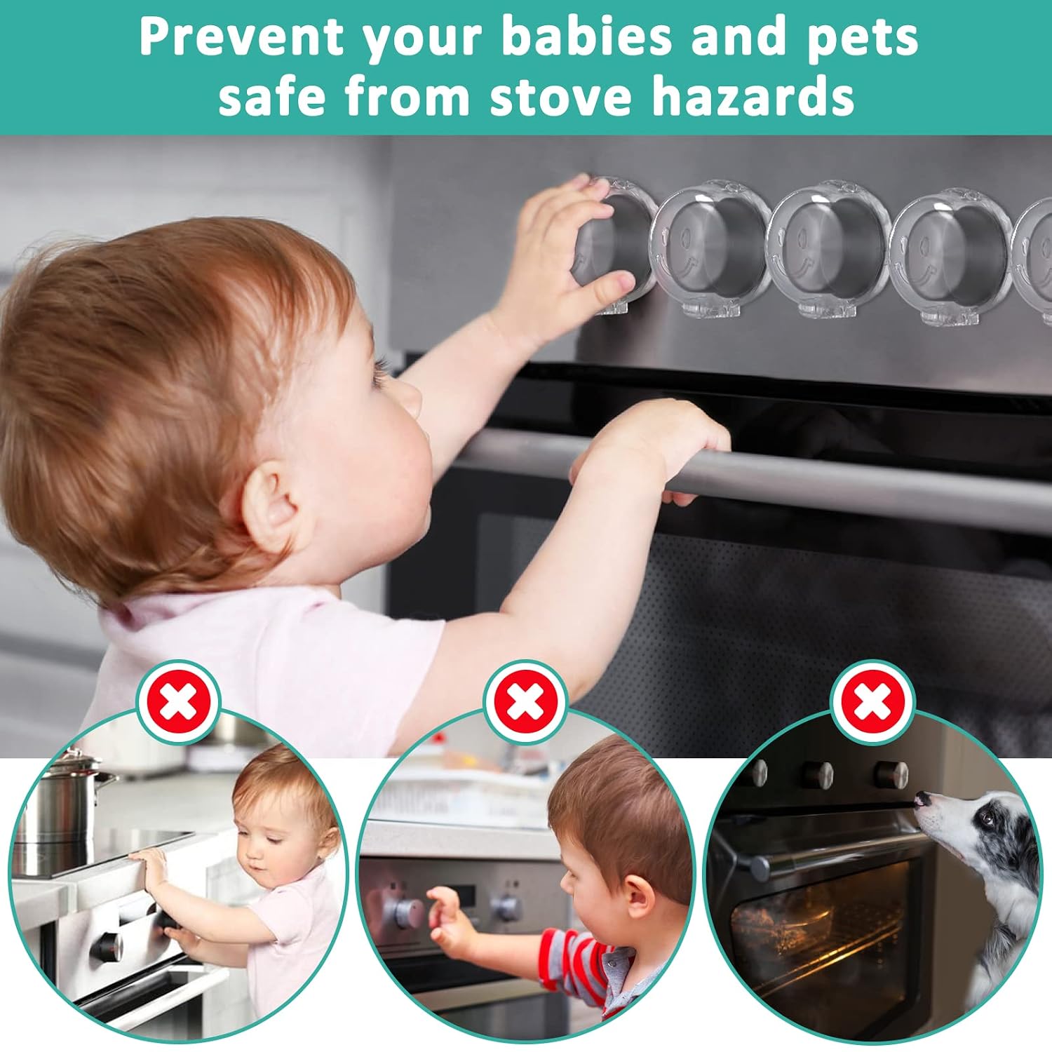 Detalle de Babepai VB005 Stove Knob Covers, Clear Double-Key Child Safety Guards, 5-Pack
