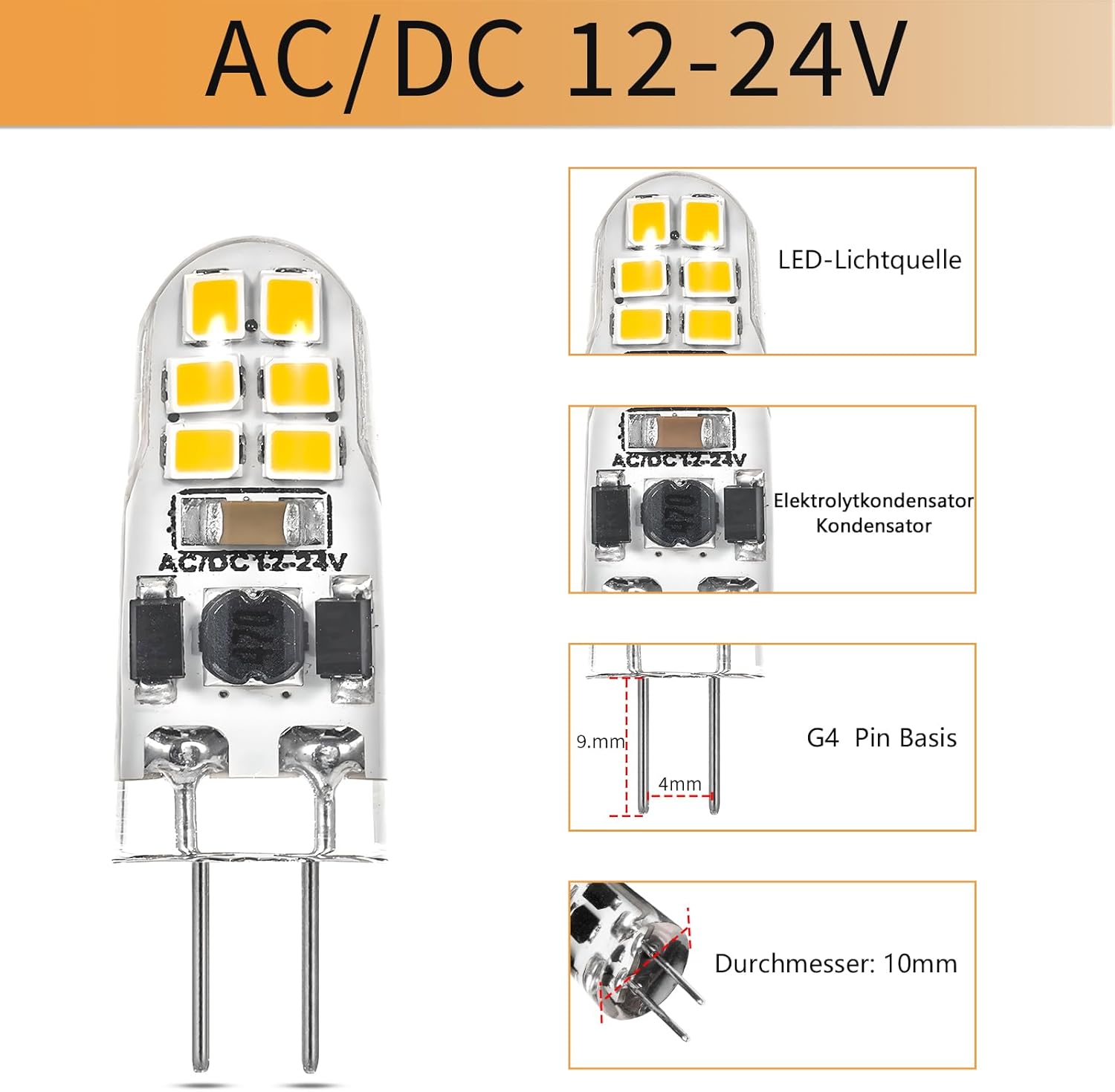Detalle de I-SHUNFA Pack de 10 Bombillas LED G4 1.2W Regulable