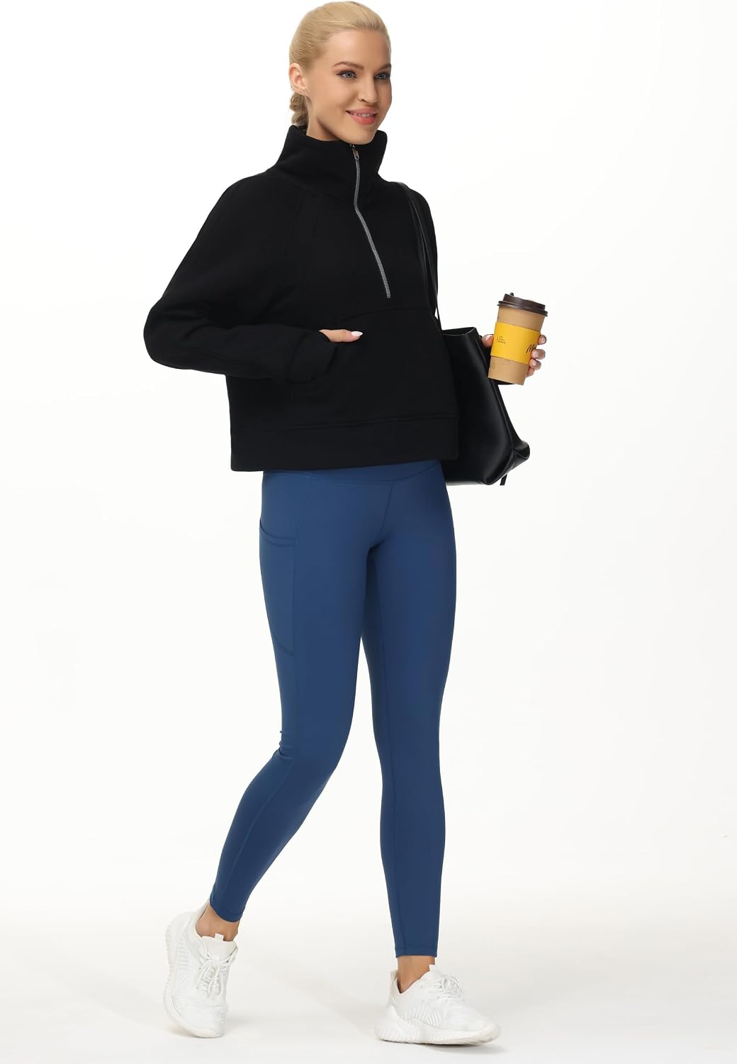 Detalle 1 de THE GYM PEOPLE Women's Half Zip Fleece Pullover