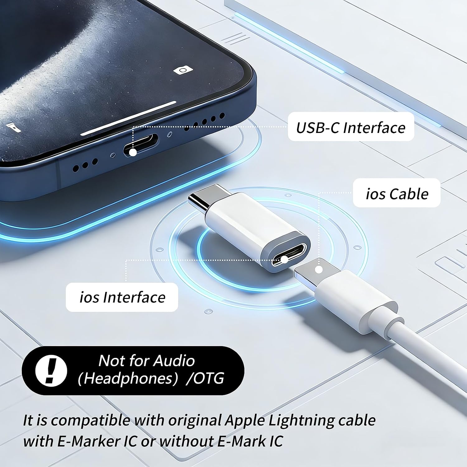 Detalle de 4 Pack iPhone Lightning to USB‑C Adapter (Lightning Female to Type‑C Male) for Charging & Data Sync