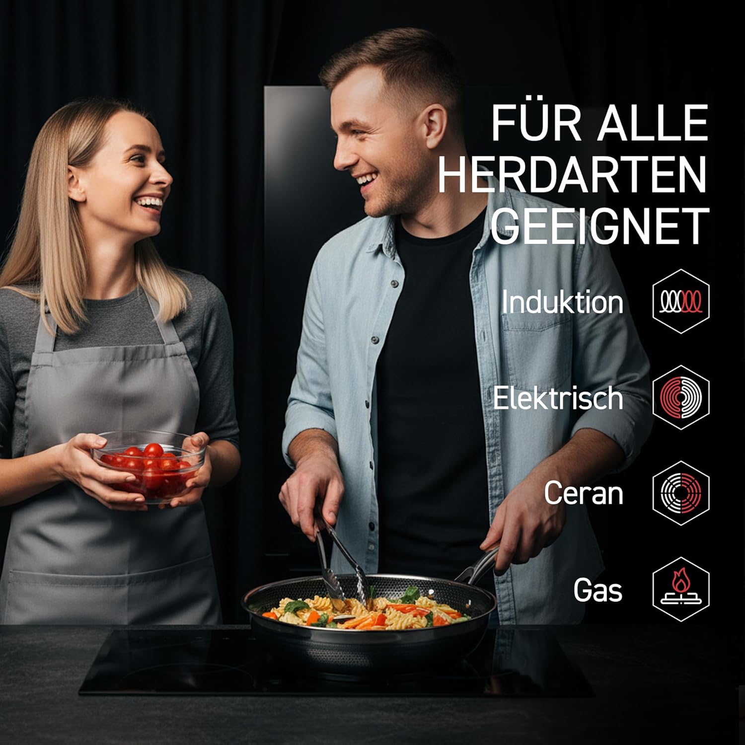 Detalle de HexClad Hybrid-Wok Ø 30 cm – Antihaftbeschichtete Wokpfanne mit Stay-Cool-Griff