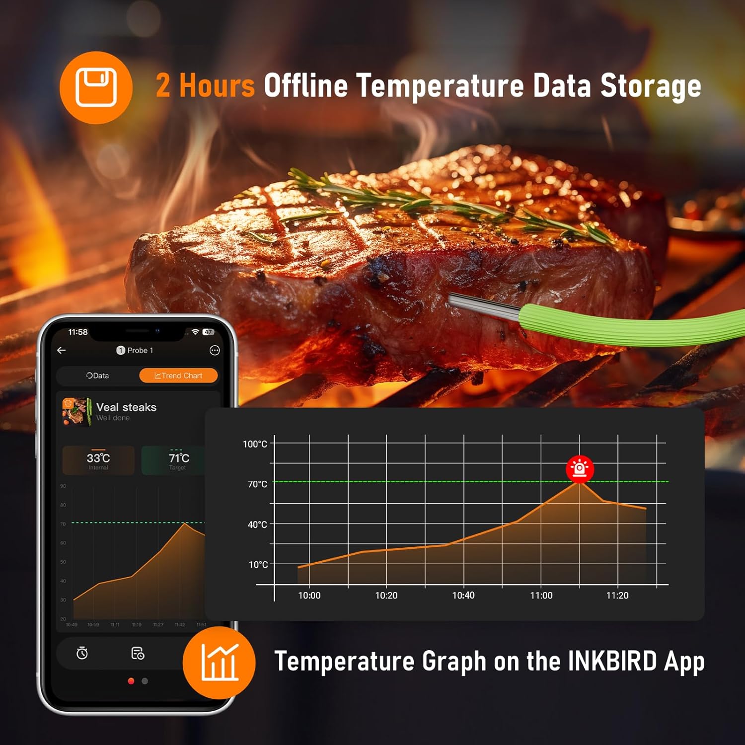 Thumbnail 2 de INKBIRD Bluetooth Termometro Cucina Digitale a Doppia Sonda con App—Temperatura, Allarmi e Timer per Forno e BBQ