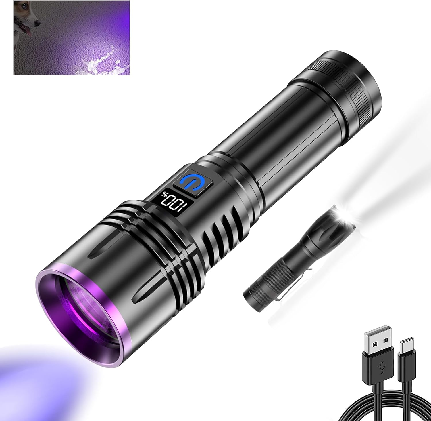 Detalle de Relybo P8 (Relybo-P8-DE) – latarka UV 365 nm z filtrem ZWB2, LCD i regulacją mocy
