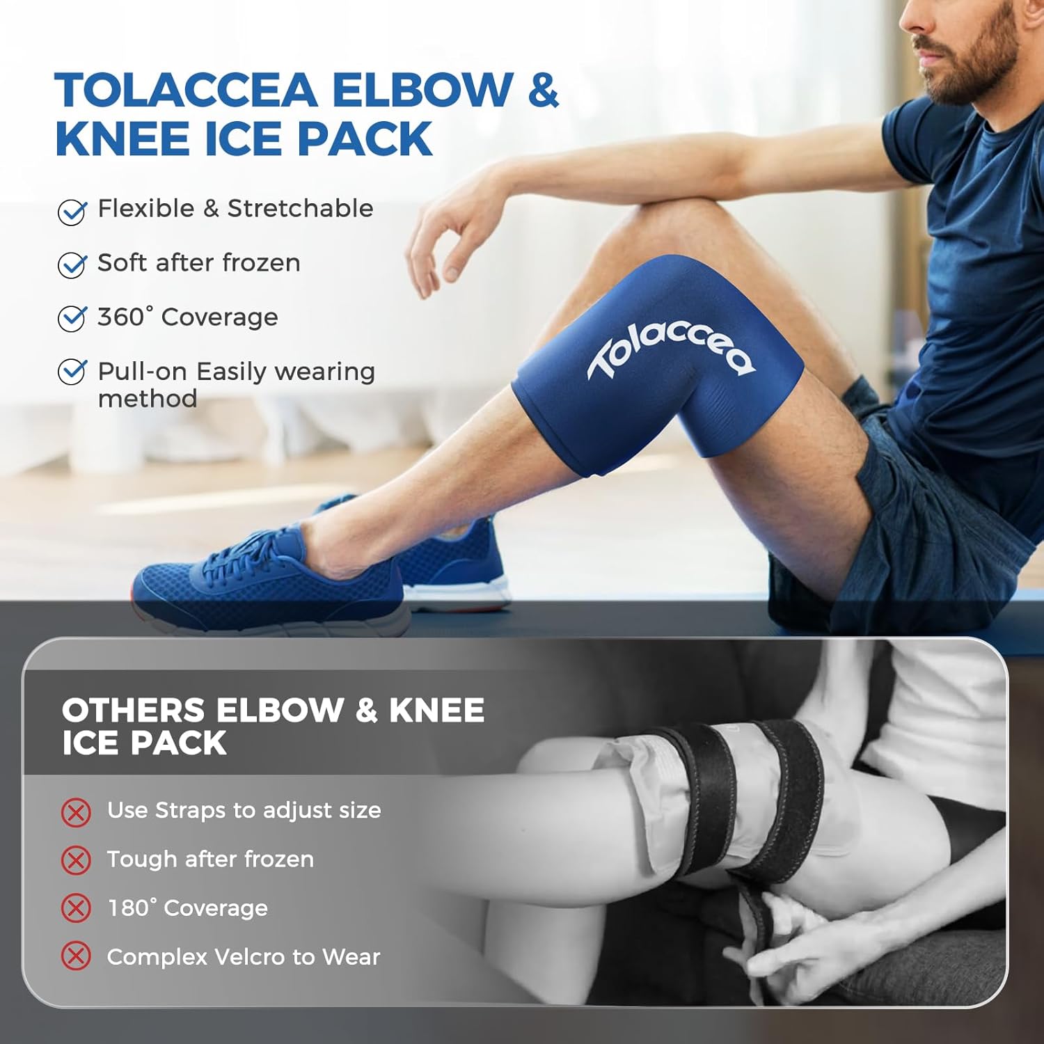 Detalle de Tolaccea Knee Ice Pack & Elbow Ice Pack Support Brace for Hot & Cold Therapy