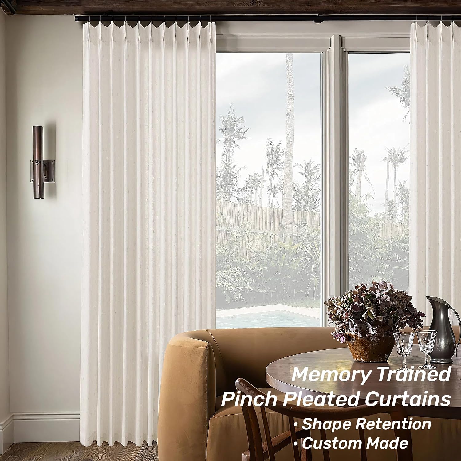 Detalle de Dukiyo Pinch Pleated Curtain 72" Wide x 90" Long Cream Ivory Linen Drapes for Patio Sliding Glass Door